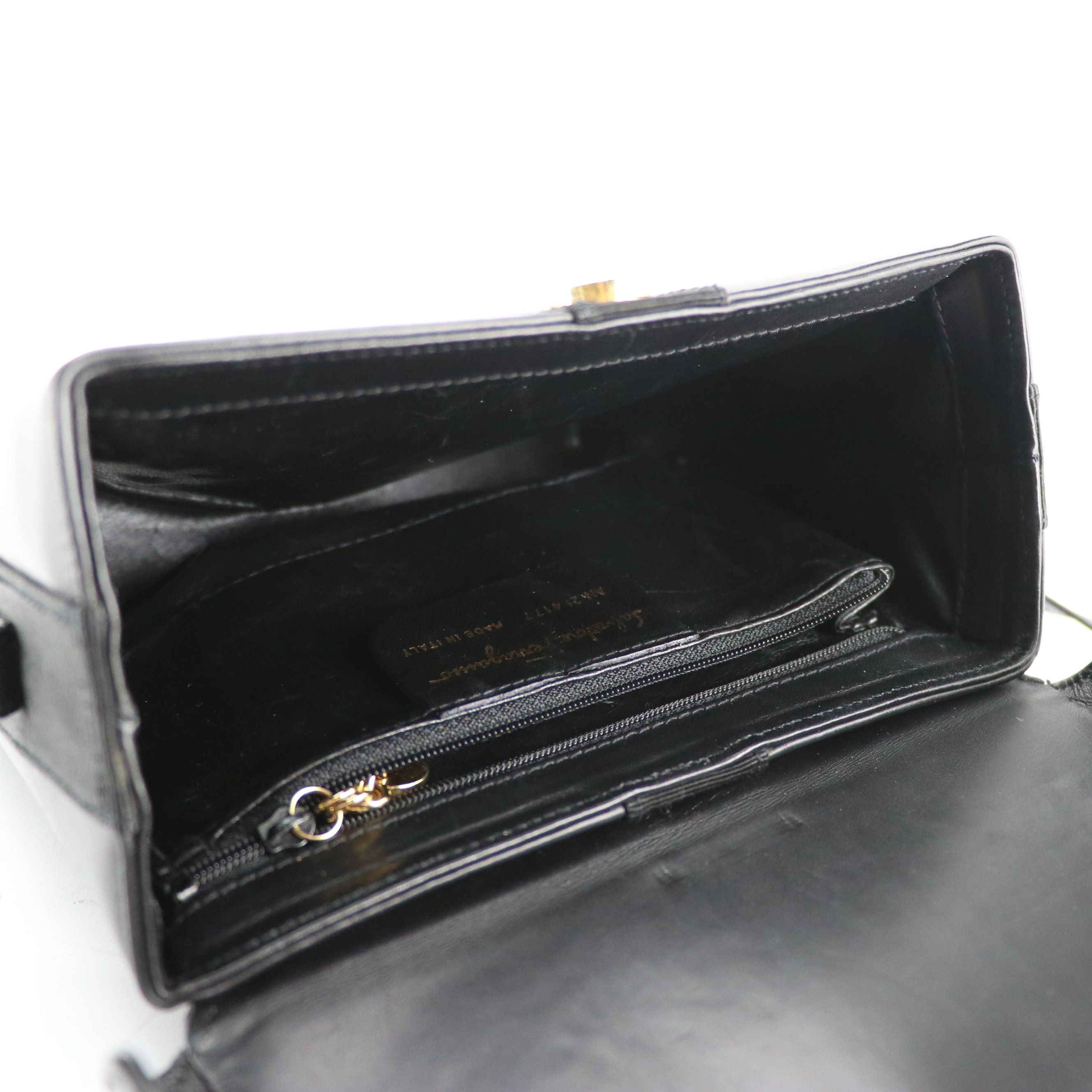 Salvatore Ferragamo Vara Ribbon Box Crossbody Bag in Black Leather