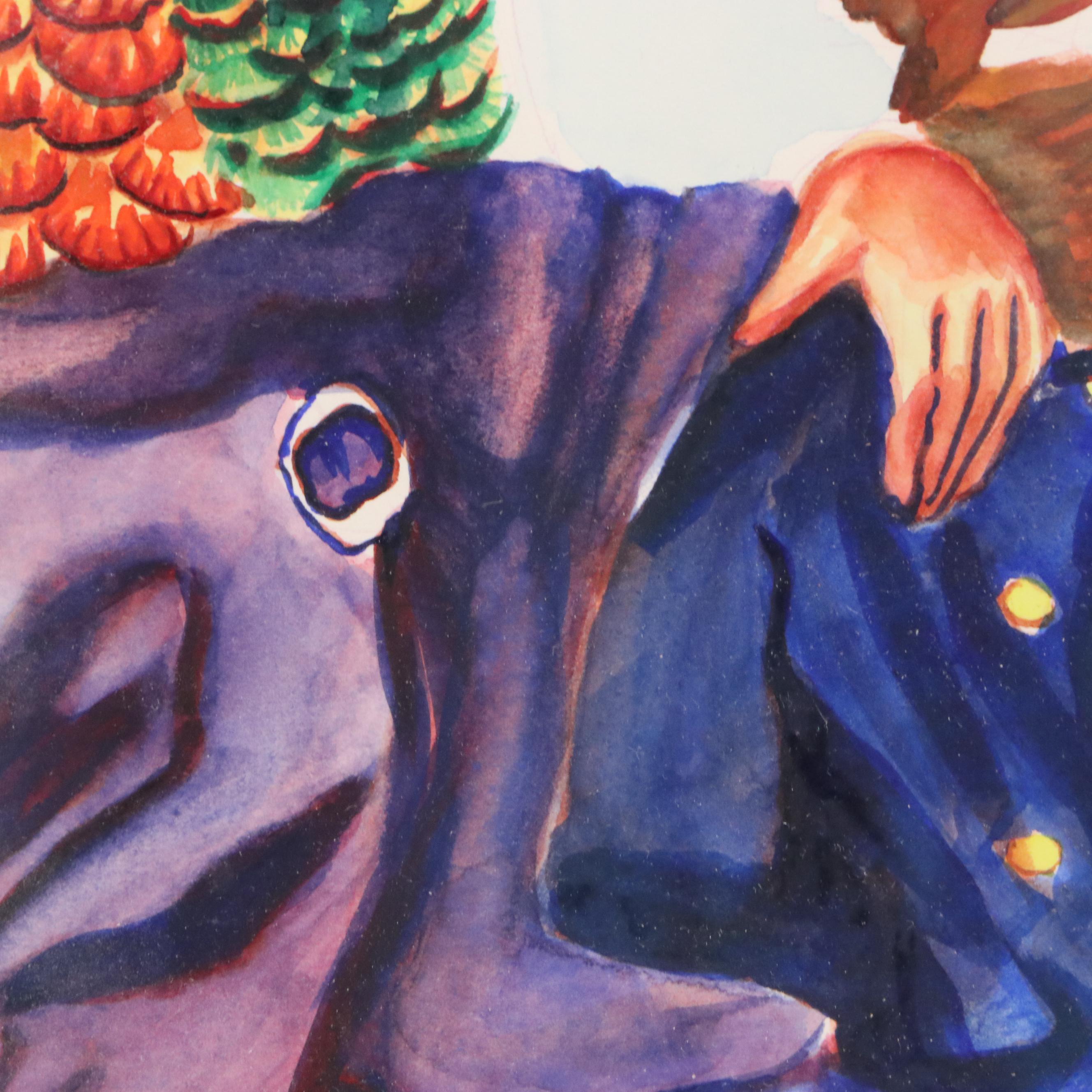 Sarah Rocheleau Watercolor Painting "Birds of a Feather," 21st Century