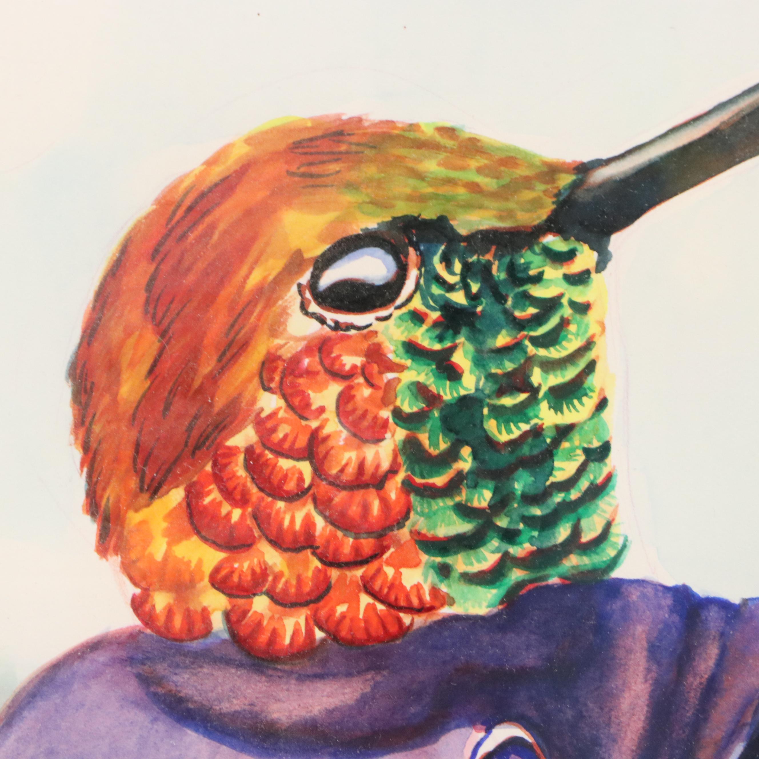 Sarah Rocheleau Watercolor Painting "Birds of a Feather," 21st Century