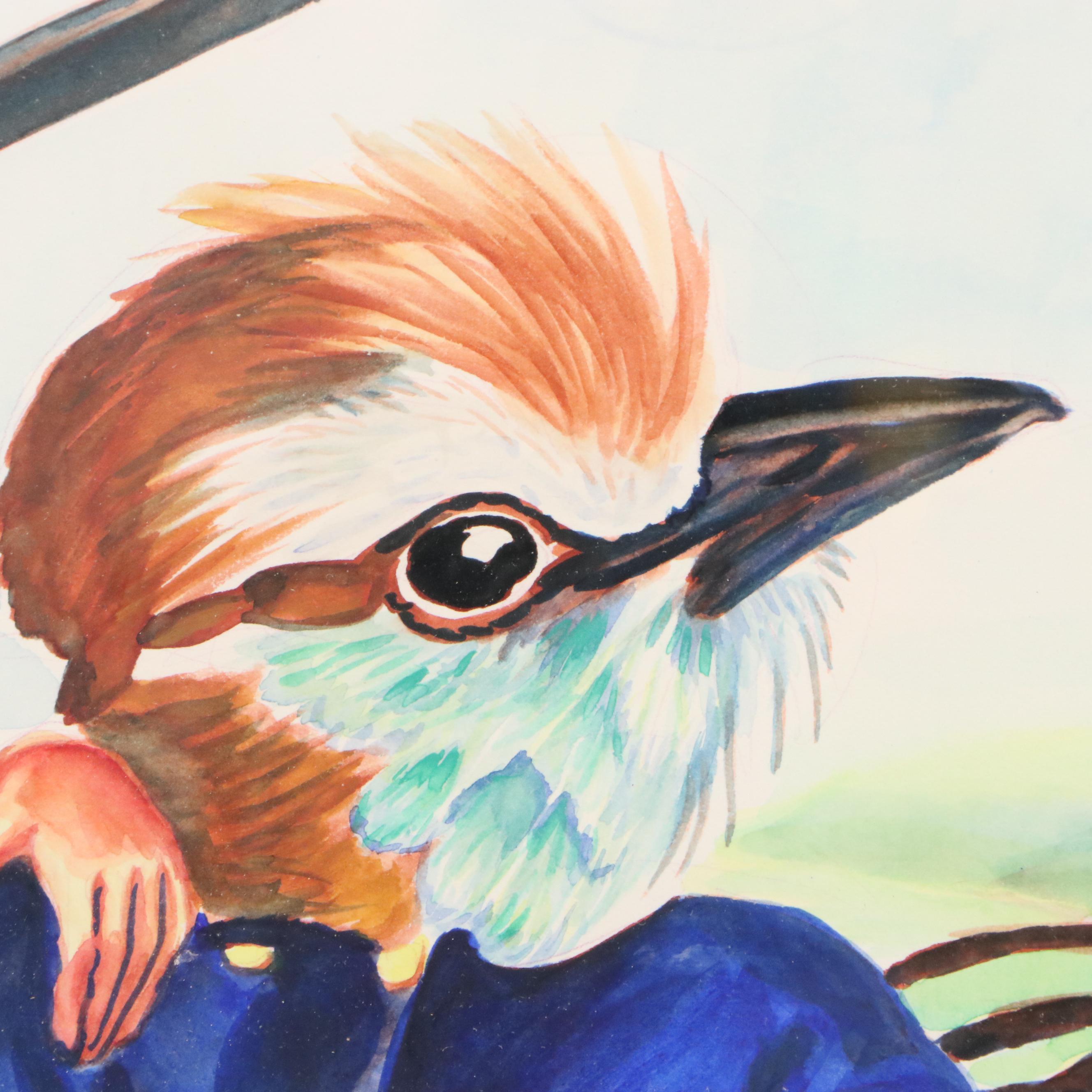 Sarah Rocheleau Watercolor Painting "Birds of a Feather," 21st Century