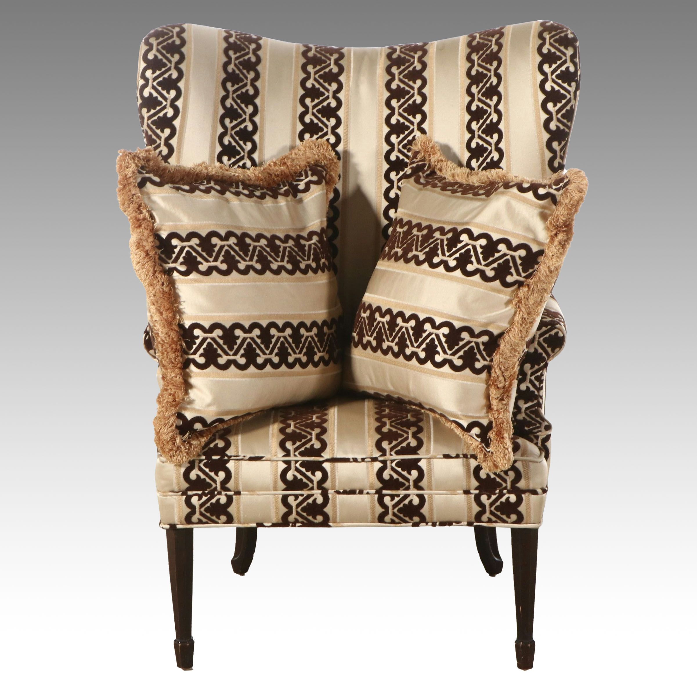 Sheraton Style Upholstered Butterfly-Back Armchair with Accent Pillows