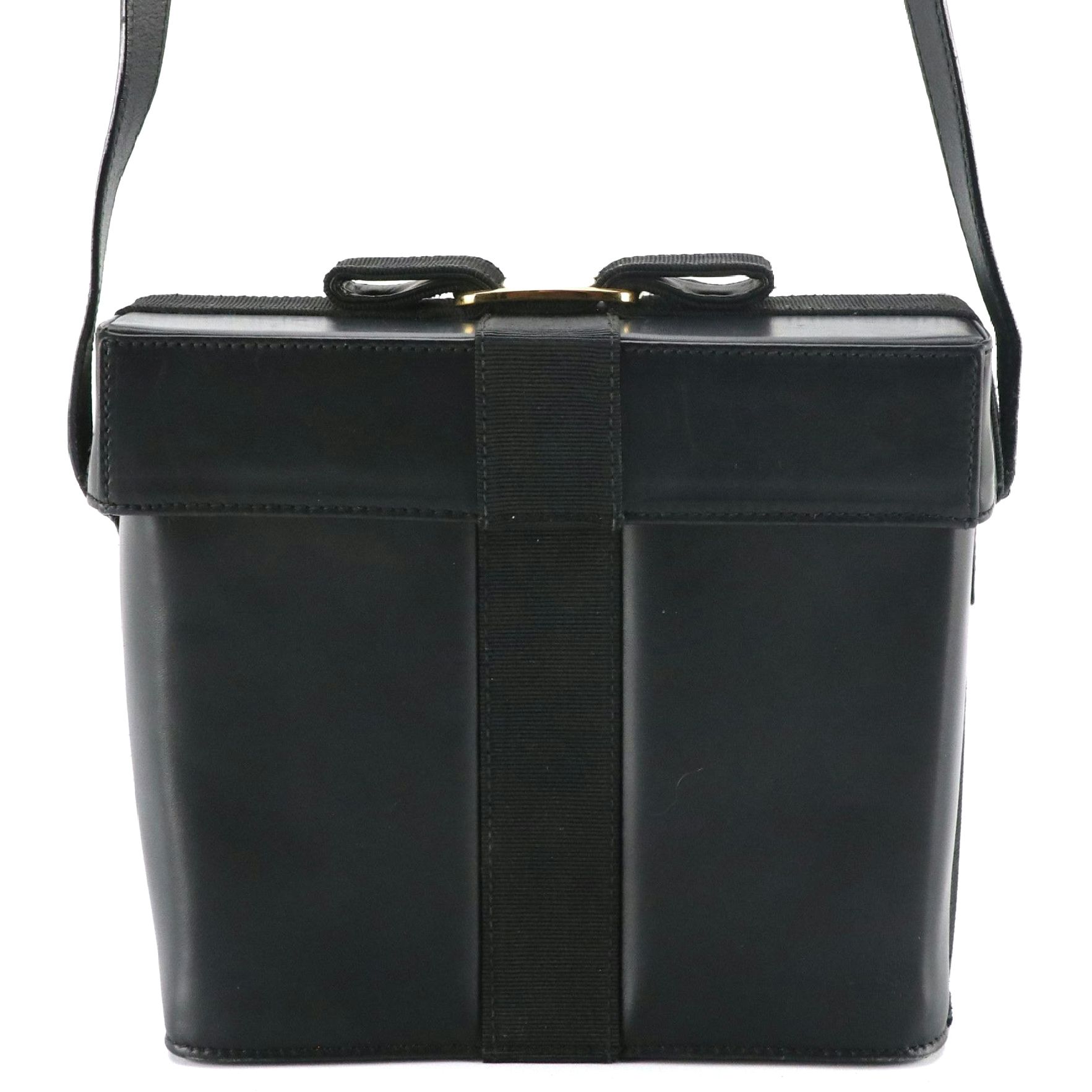 Salvatore Ferragamo Vara Ribbon Box Crossbody Bag in Black Leather