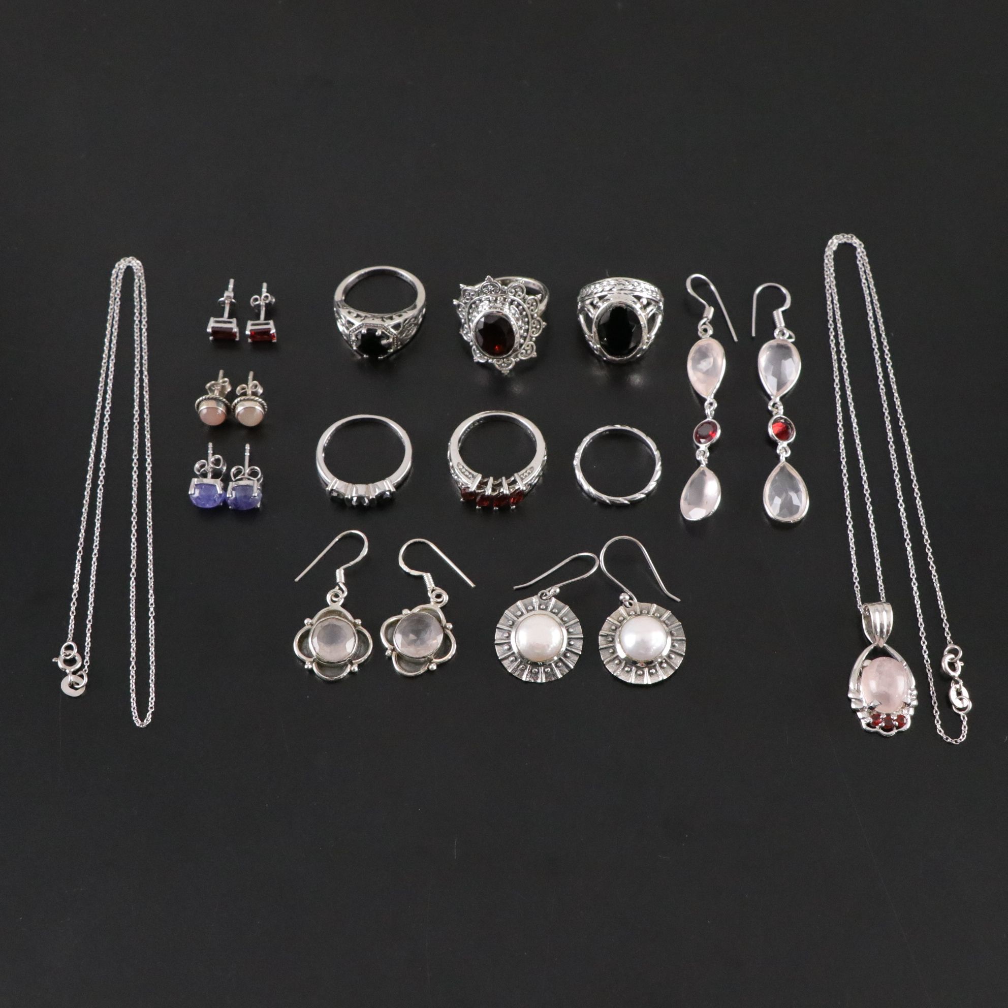 14 Assorted Sterling Silver Rings, Necklaces, Earrings and Pendants