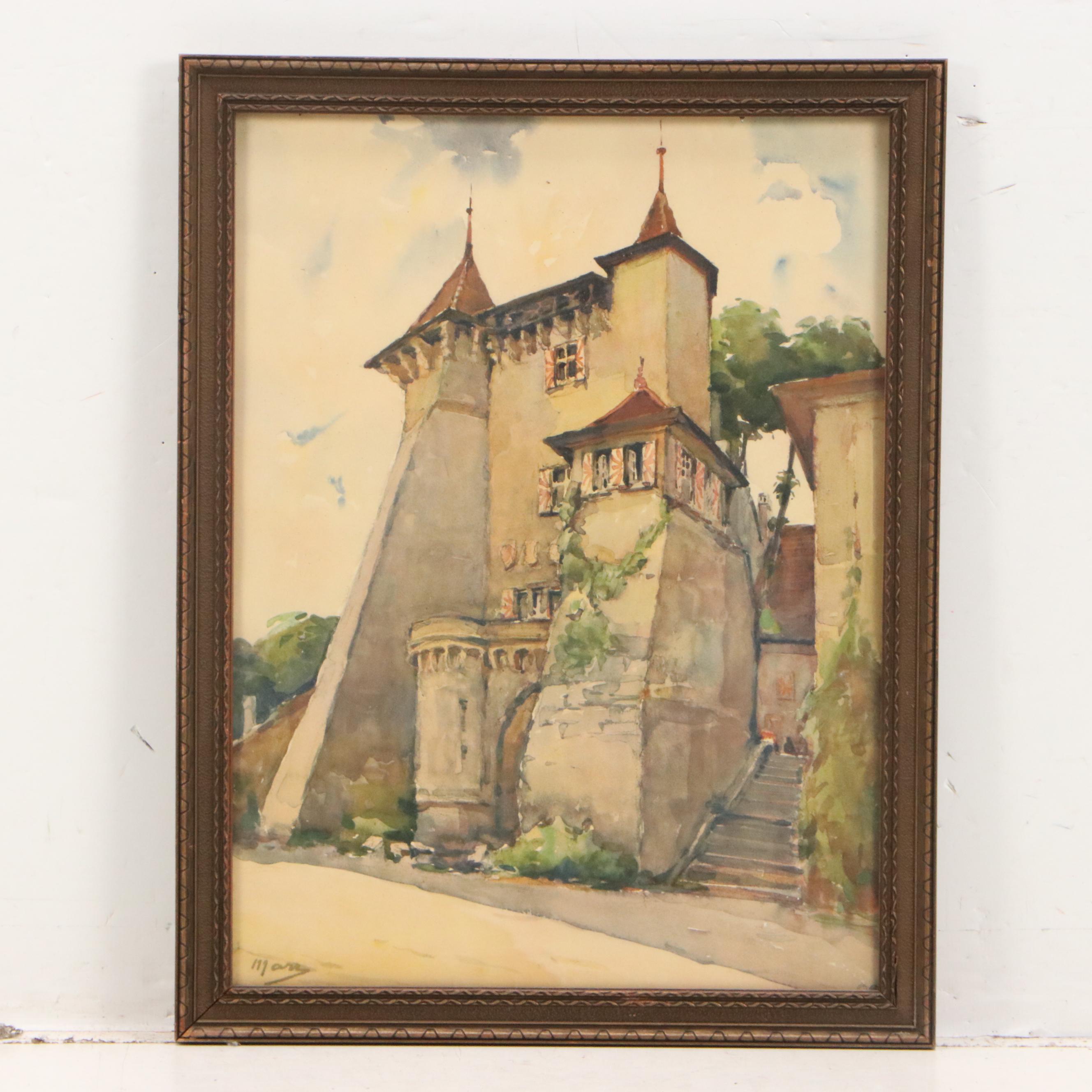 Lithographic Prints of Château de Vaumarcus, 20th Century