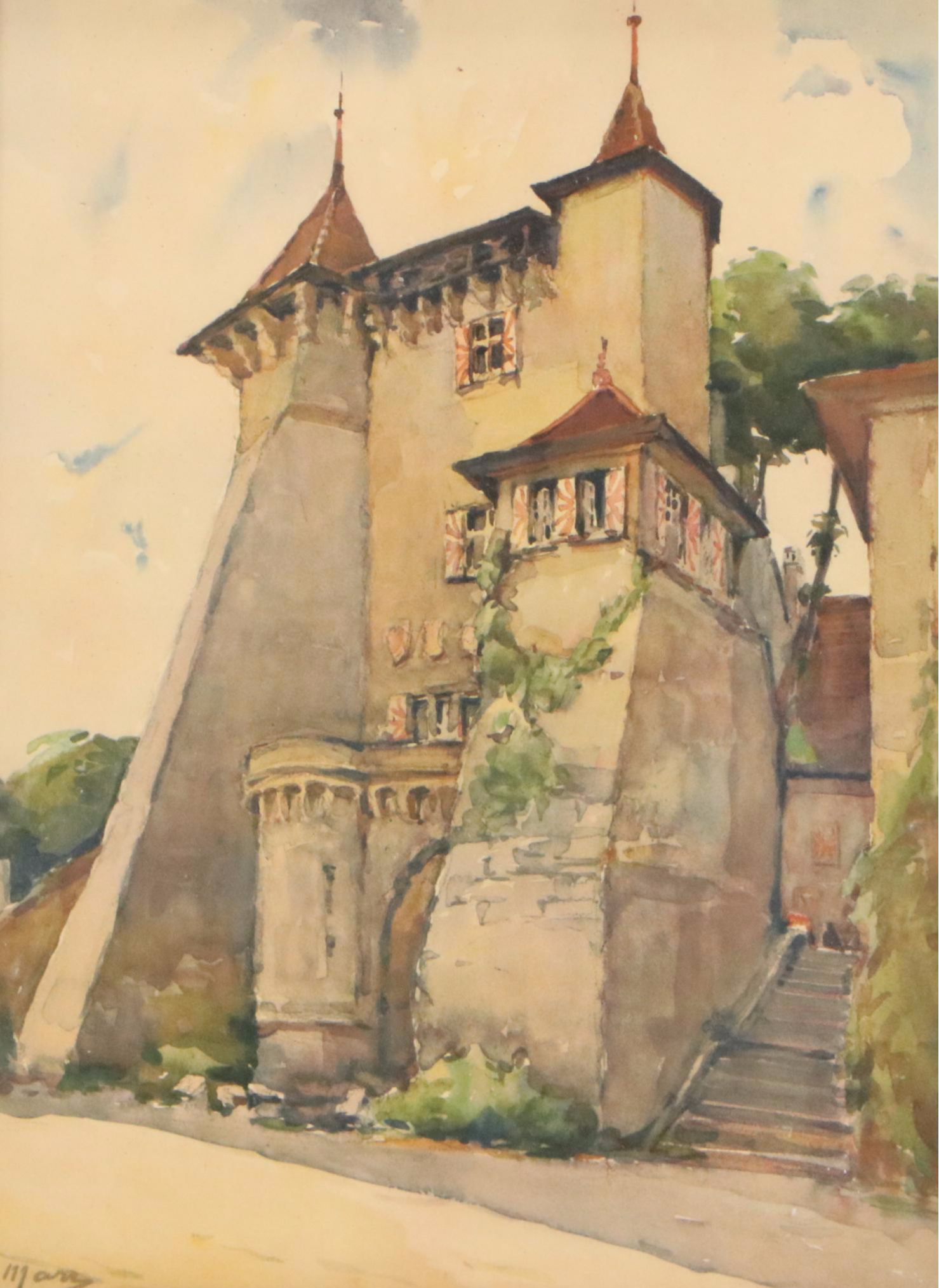 Lithographic Prints of Château de Vaumarcus, 20th Century