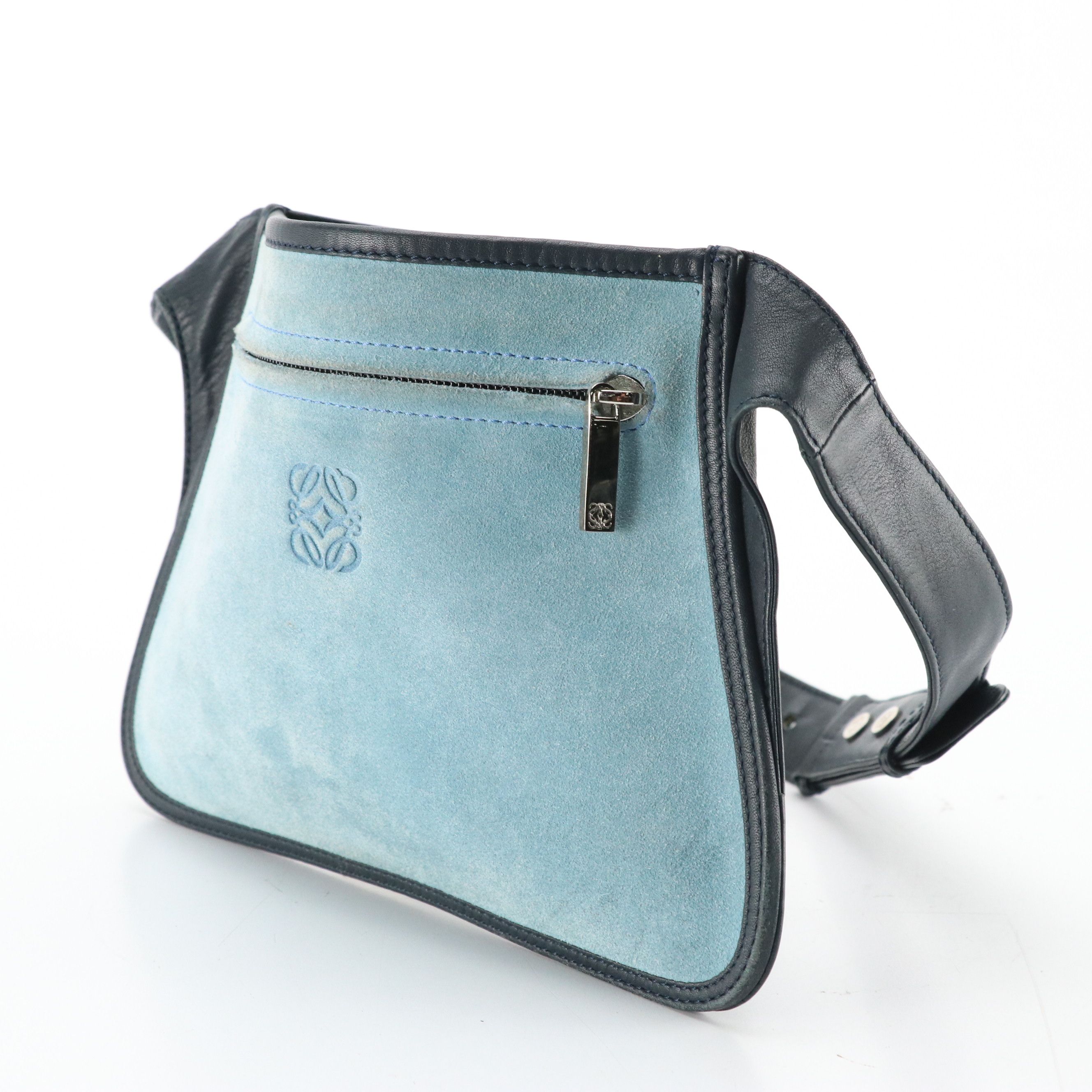 Loewe Flat Waist Pouch in Blue Suede and Calfskin Leather