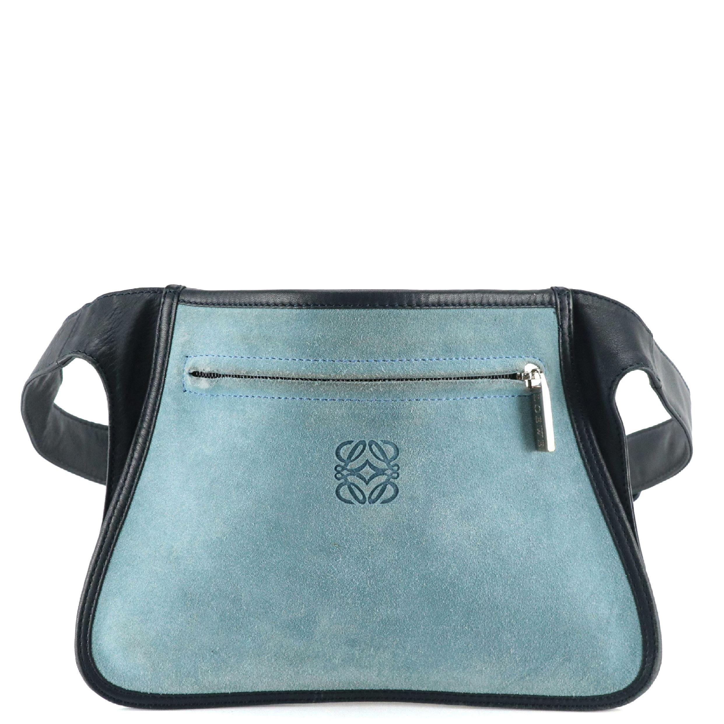 Loewe Flat Waist Pouch in Blue Suede and Calfskin Leather