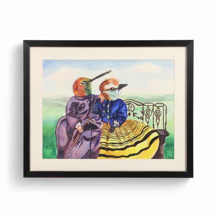 Sarah Rocheleau Watercolor Painting "Birds of a Feather," 21st Century