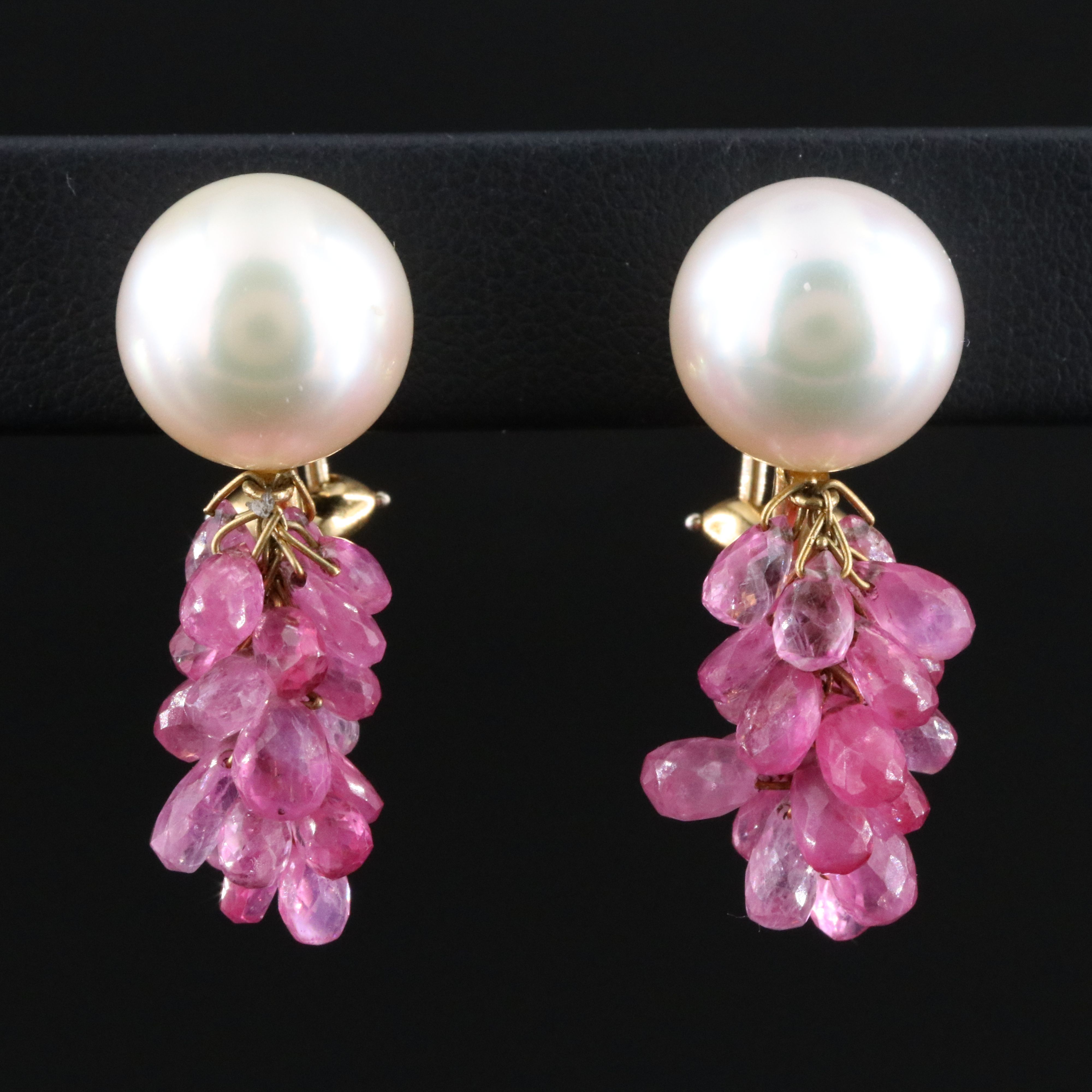 Mish 18K Pearl and Pink Sapphire Drop Earrings