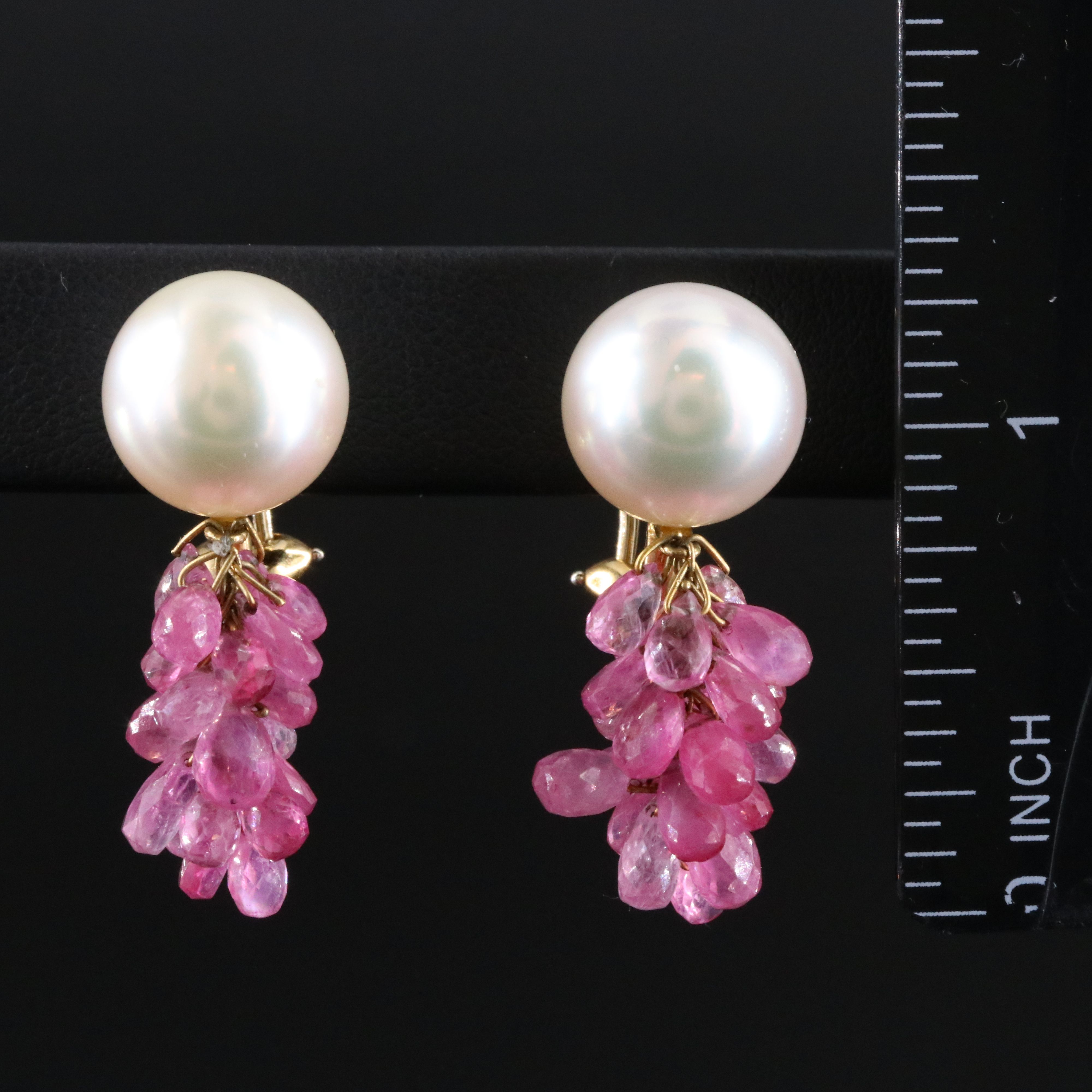 Mish 18K Pearl and Pink Sapphire Drop Earrings