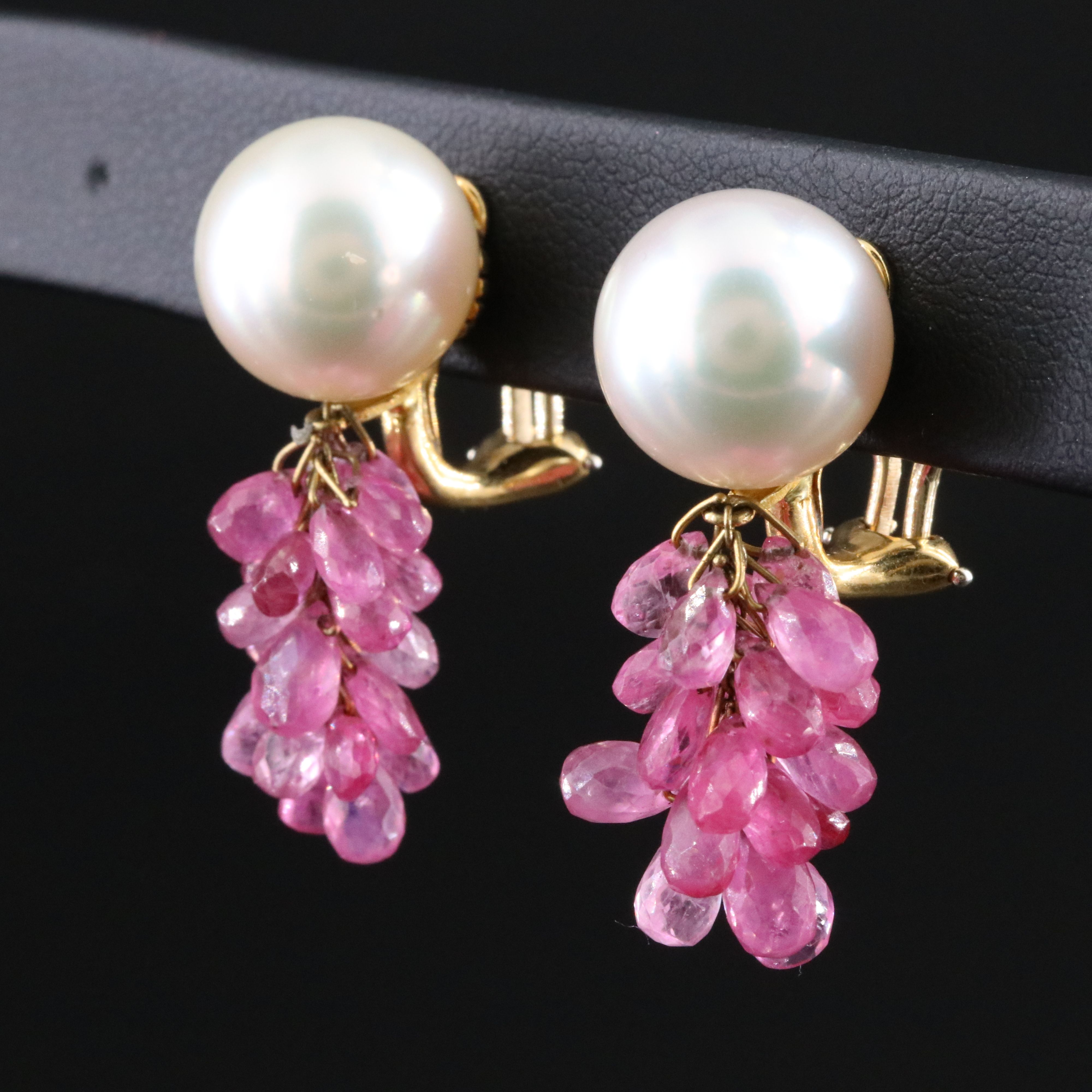 Mish 18K Pearl and Pink Sapphire Drop Earrings