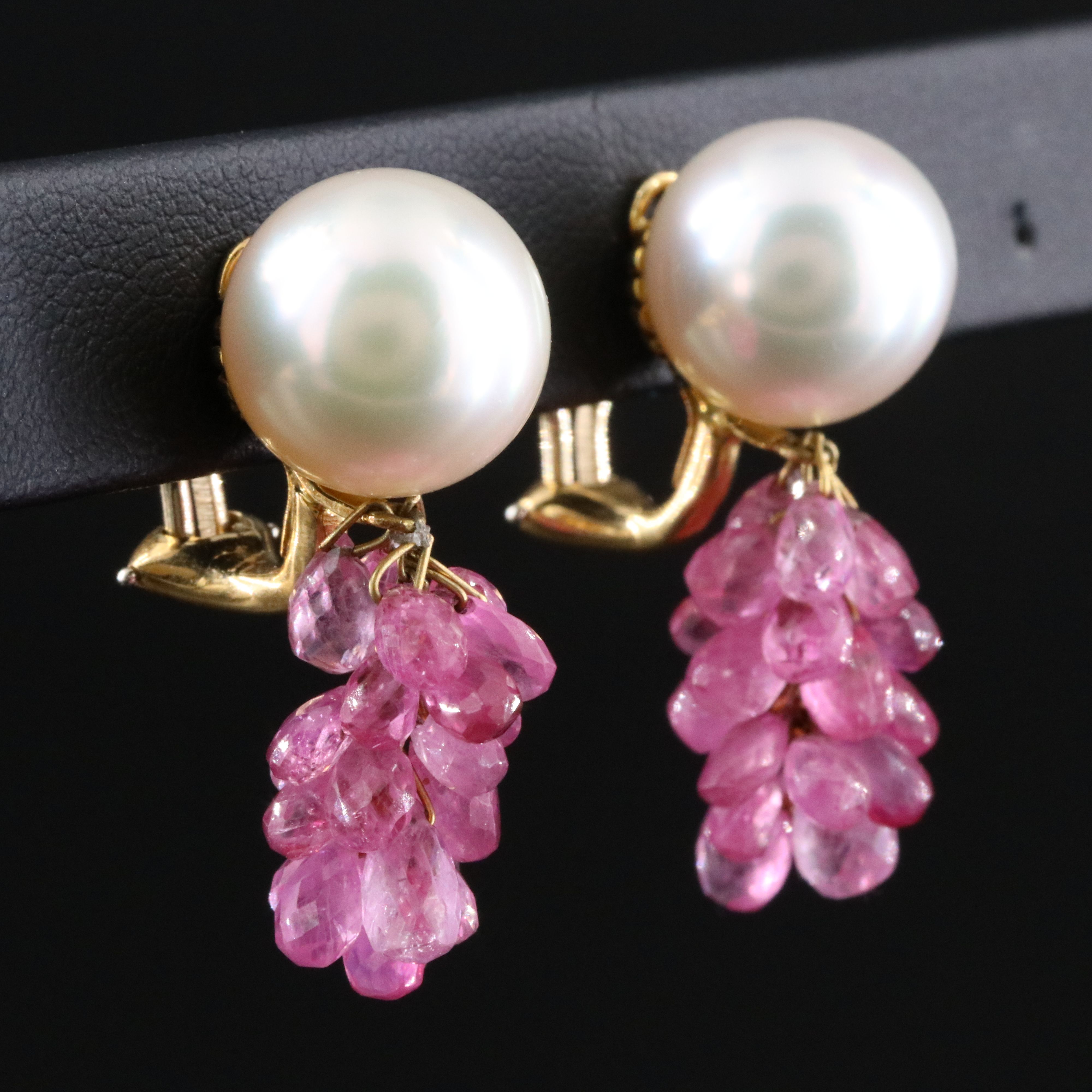 Mish 18K Pearl and Pink Sapphire Drop Earrings