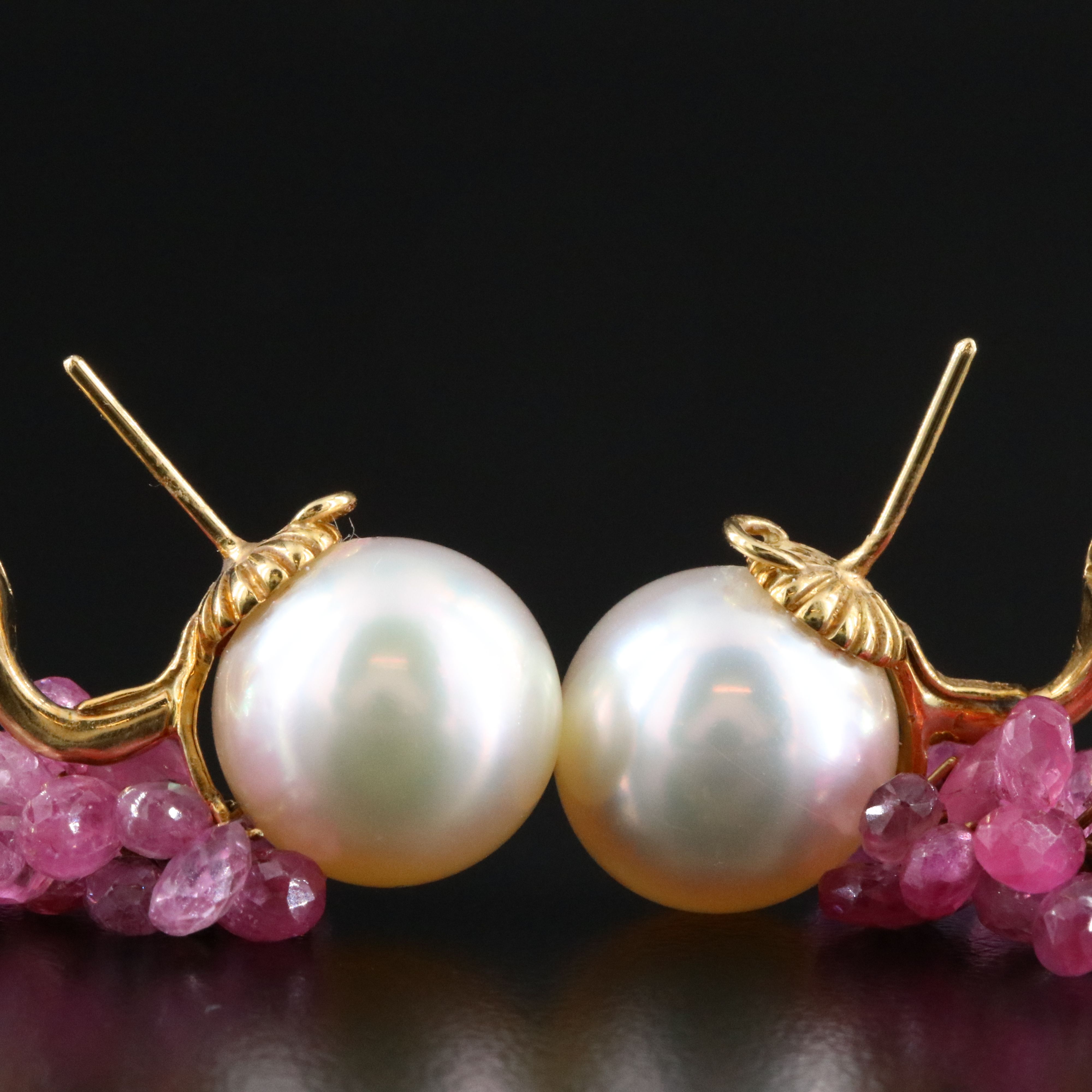 Mish 18K Pearl and Pink Sapphire Drop Earrings