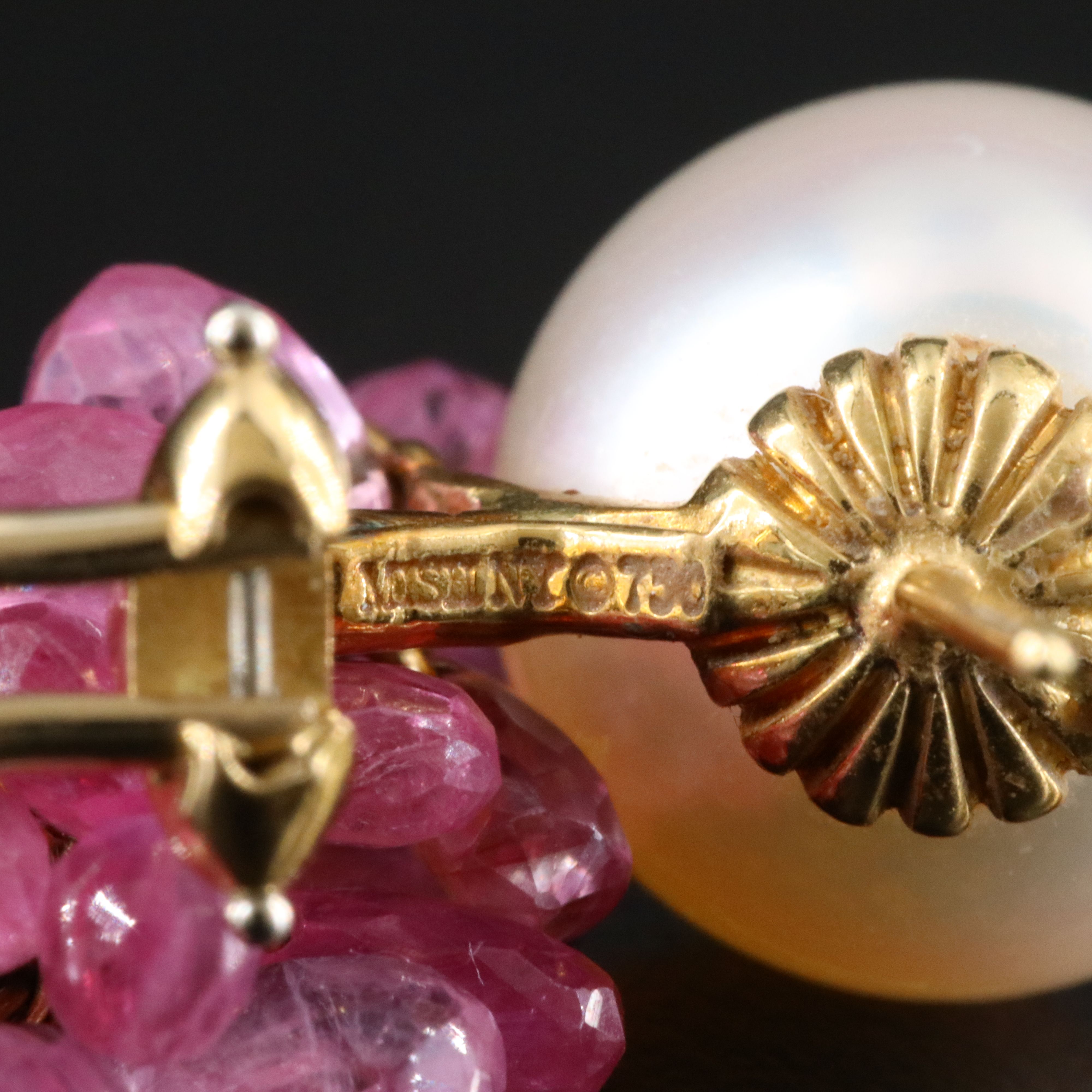 Mish 18K Pearl and Pink Sapphire Drop Earrings