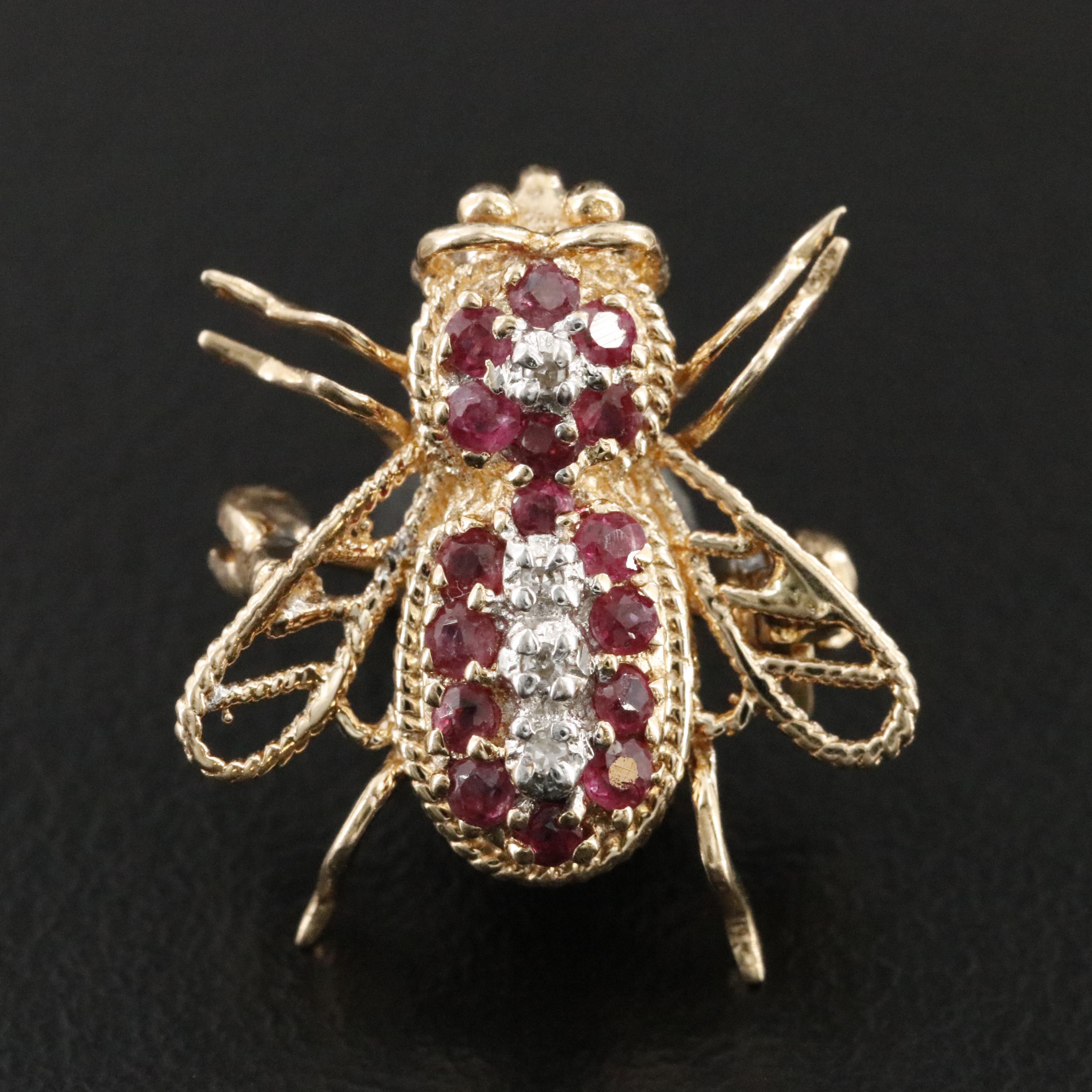 14K Ruby and Diamond Insect Converter Brooch