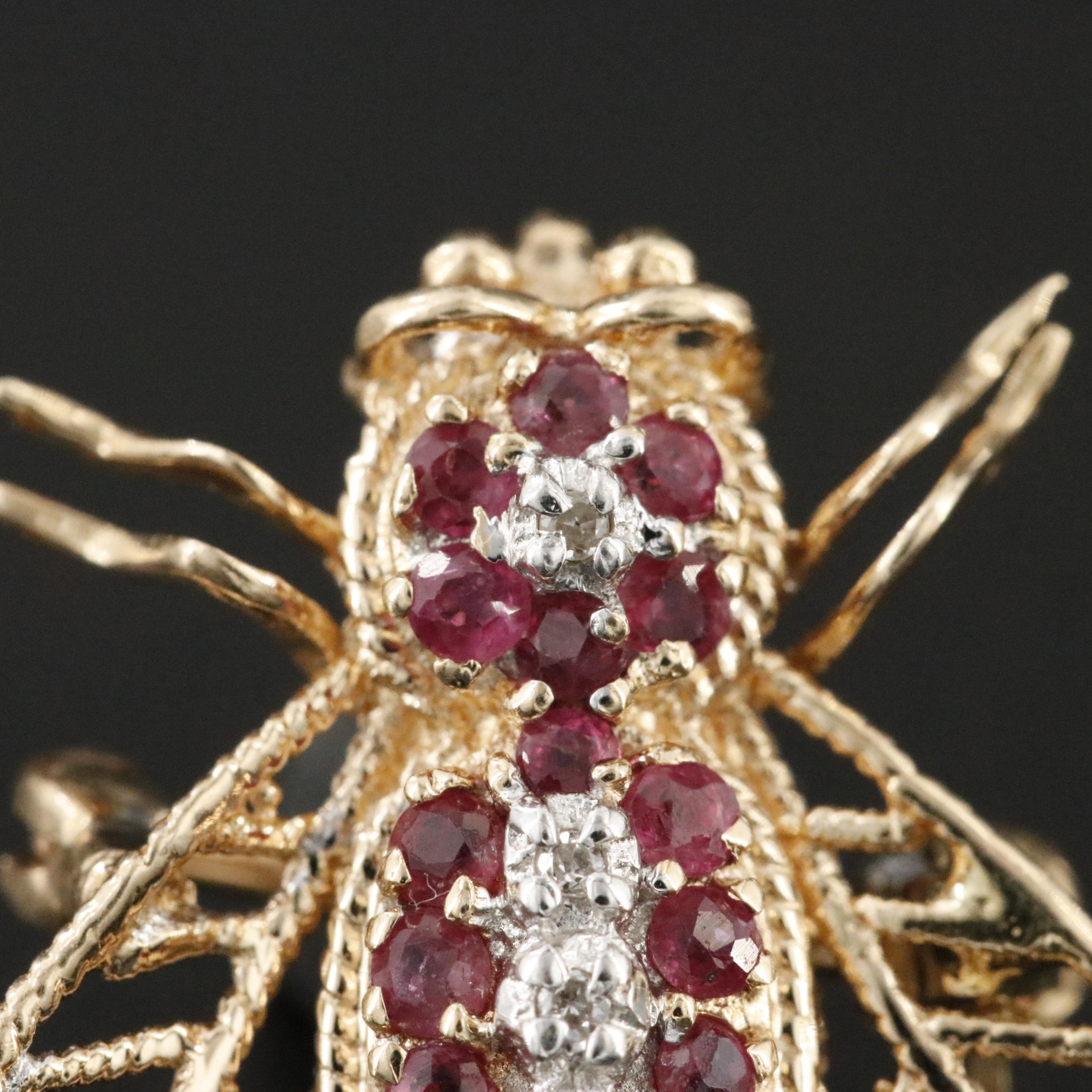 14K Ruby and Diamond Insect Converter Brooch