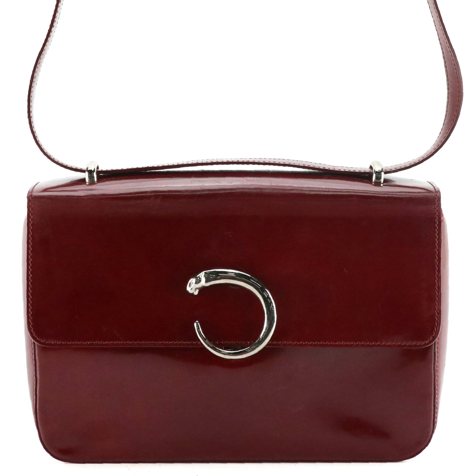 Cartier Panthère Front-Flap Crossbody Bag in Burgundy Patent Leather