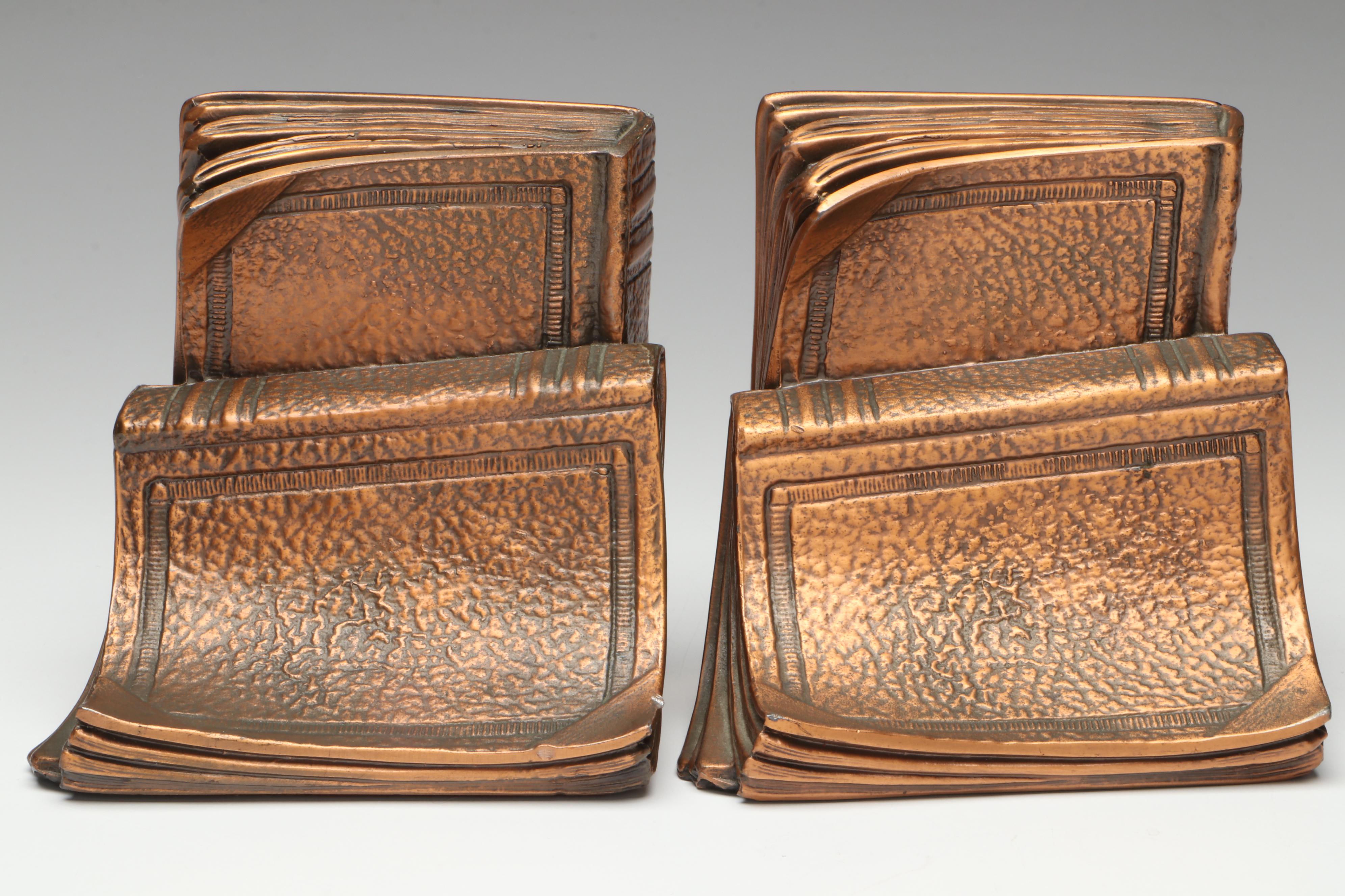 Philadelphia Mfg. Co. Copper Plated Cast Metal Bookends