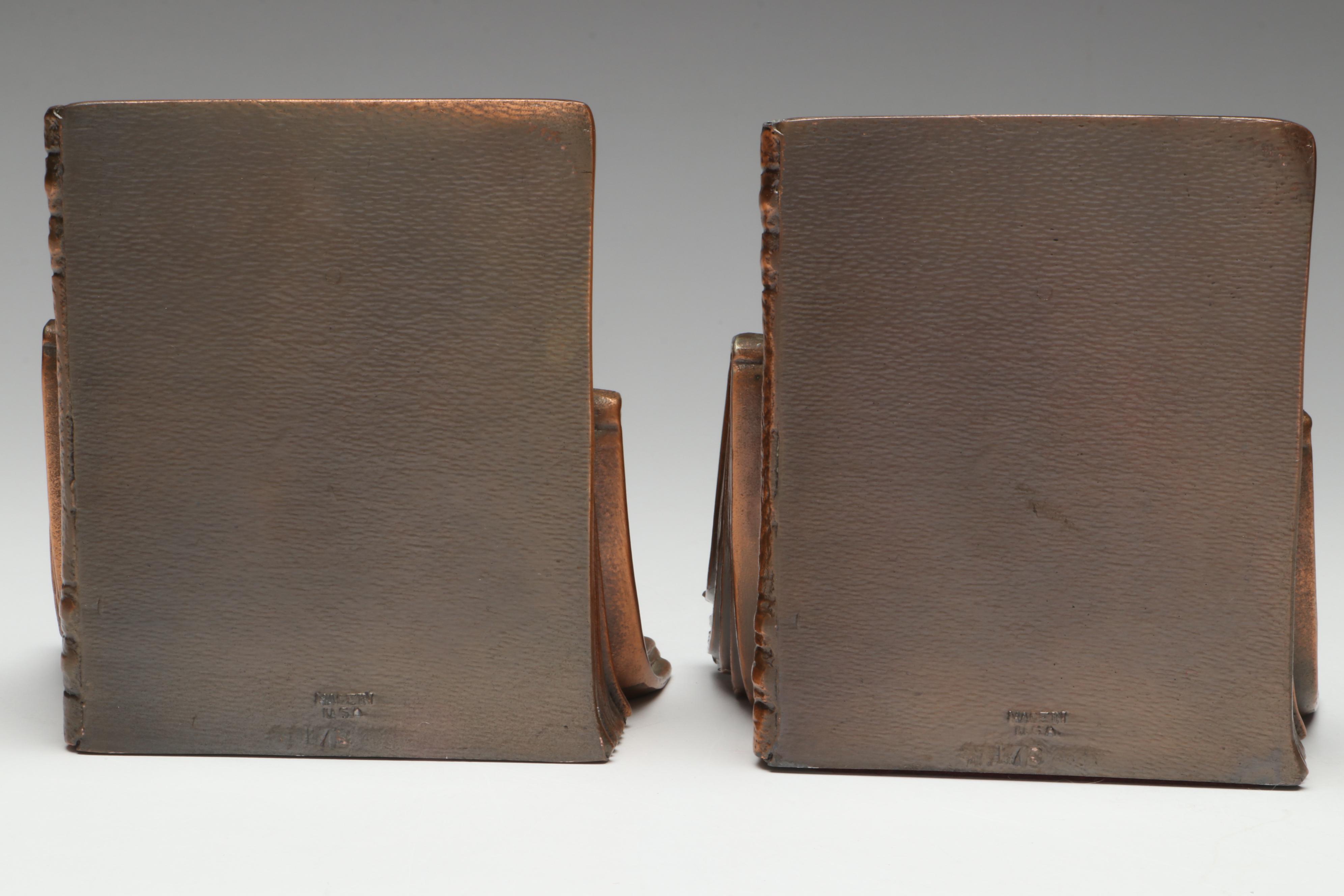 Philadelphia Mfg. Co. Copper Plated Cast Metal Bookends