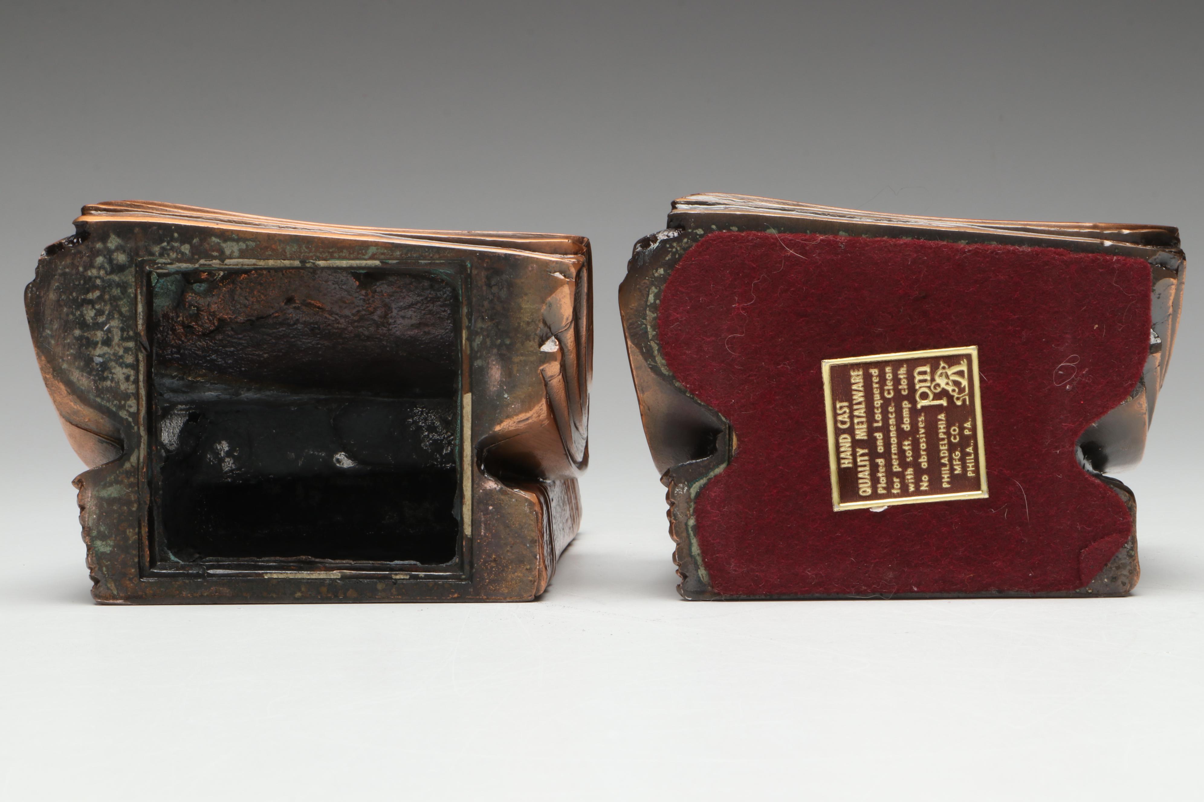 Philadelphia Mfg. Co. Copper Plated Cast Metal Bookends