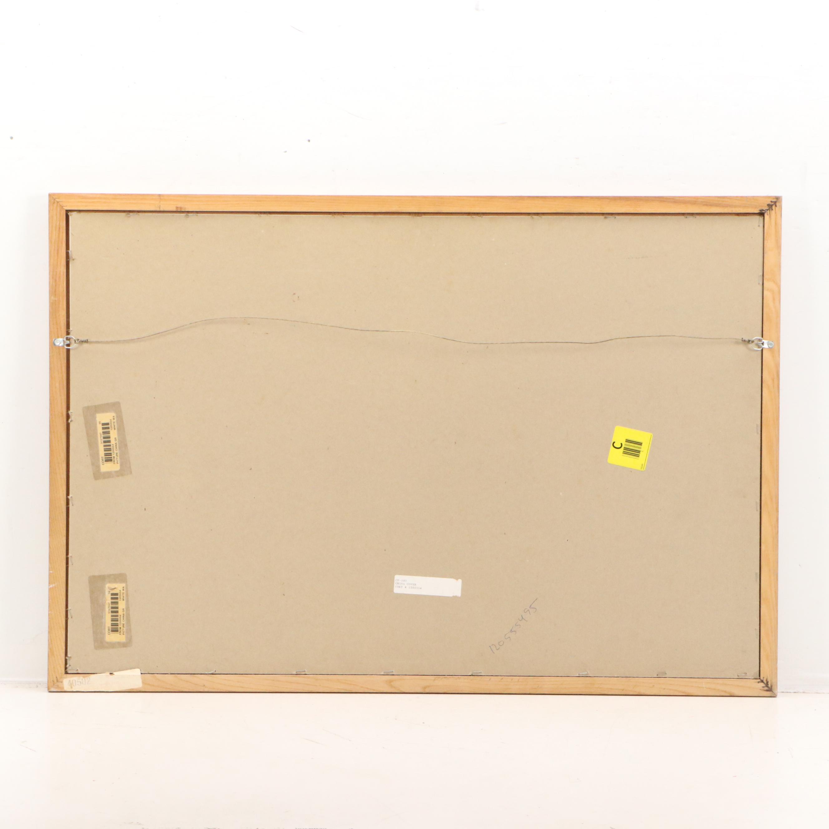 Landscape Offset Lithograph of Port Scene, Late 20th Century