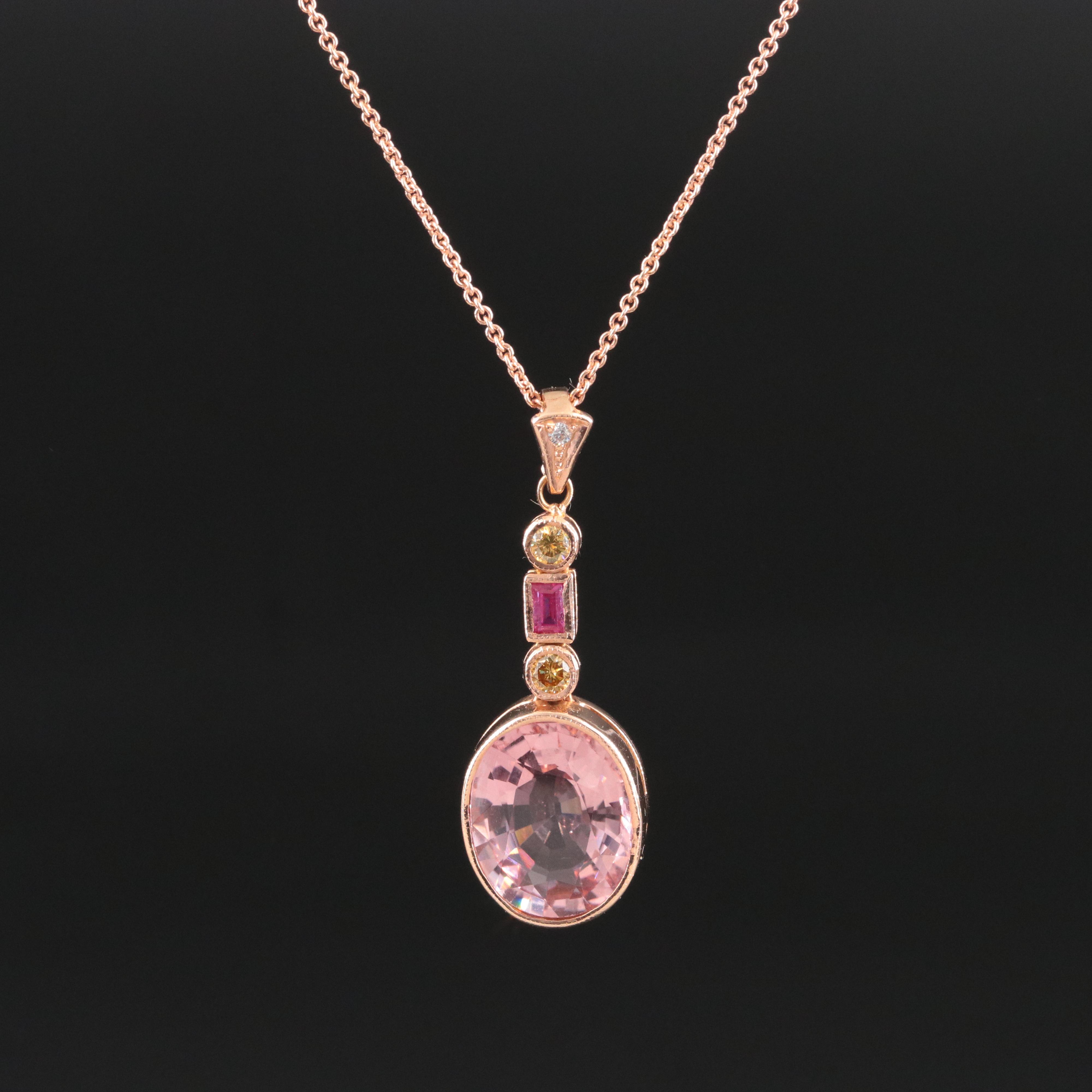 18K and 14K Rose Gold 5.30 CT Tourmaline, Ruby and Fancy Diamond Necklace