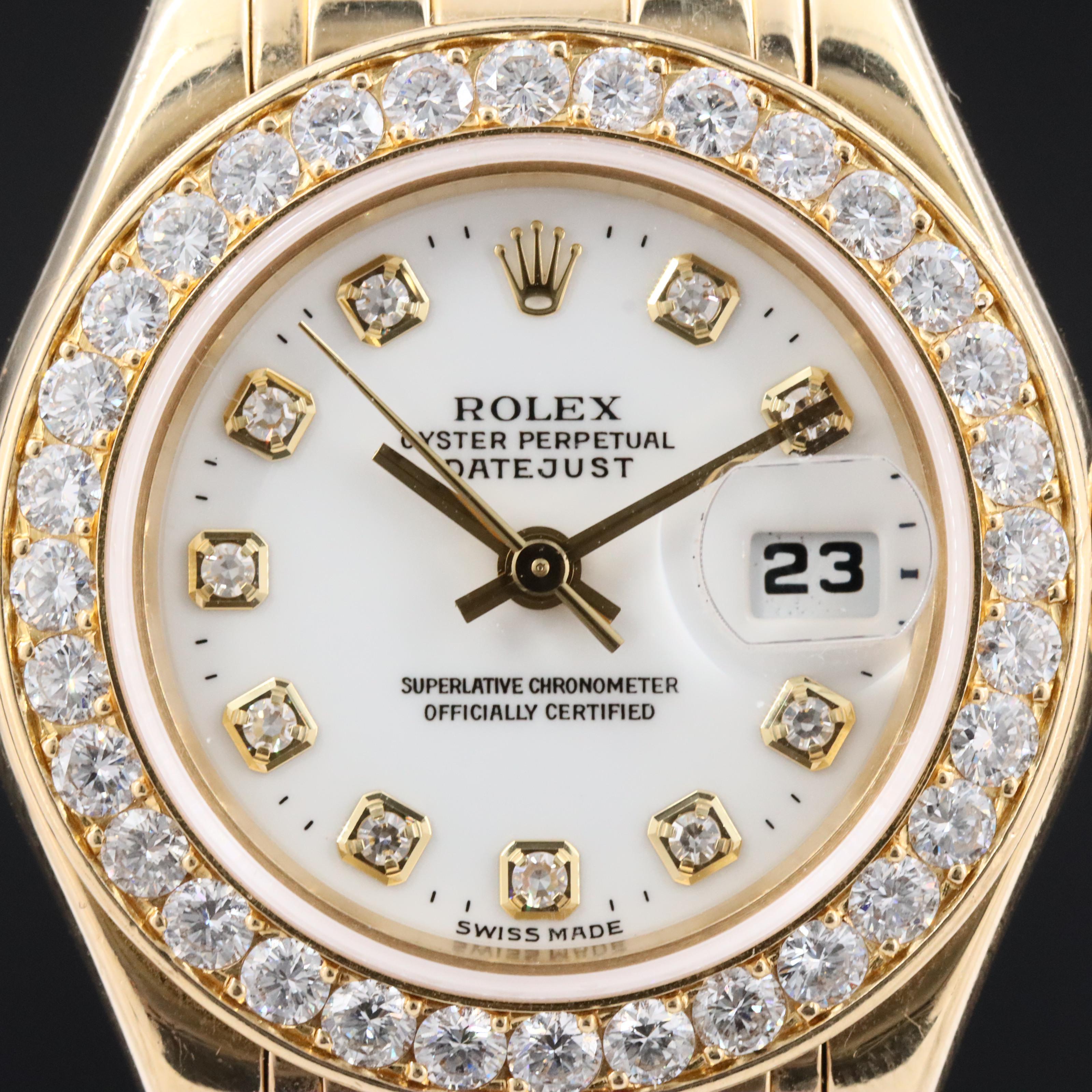 1995 Rolex Datejust Pearlmaster 18K Factory Diamond Watch