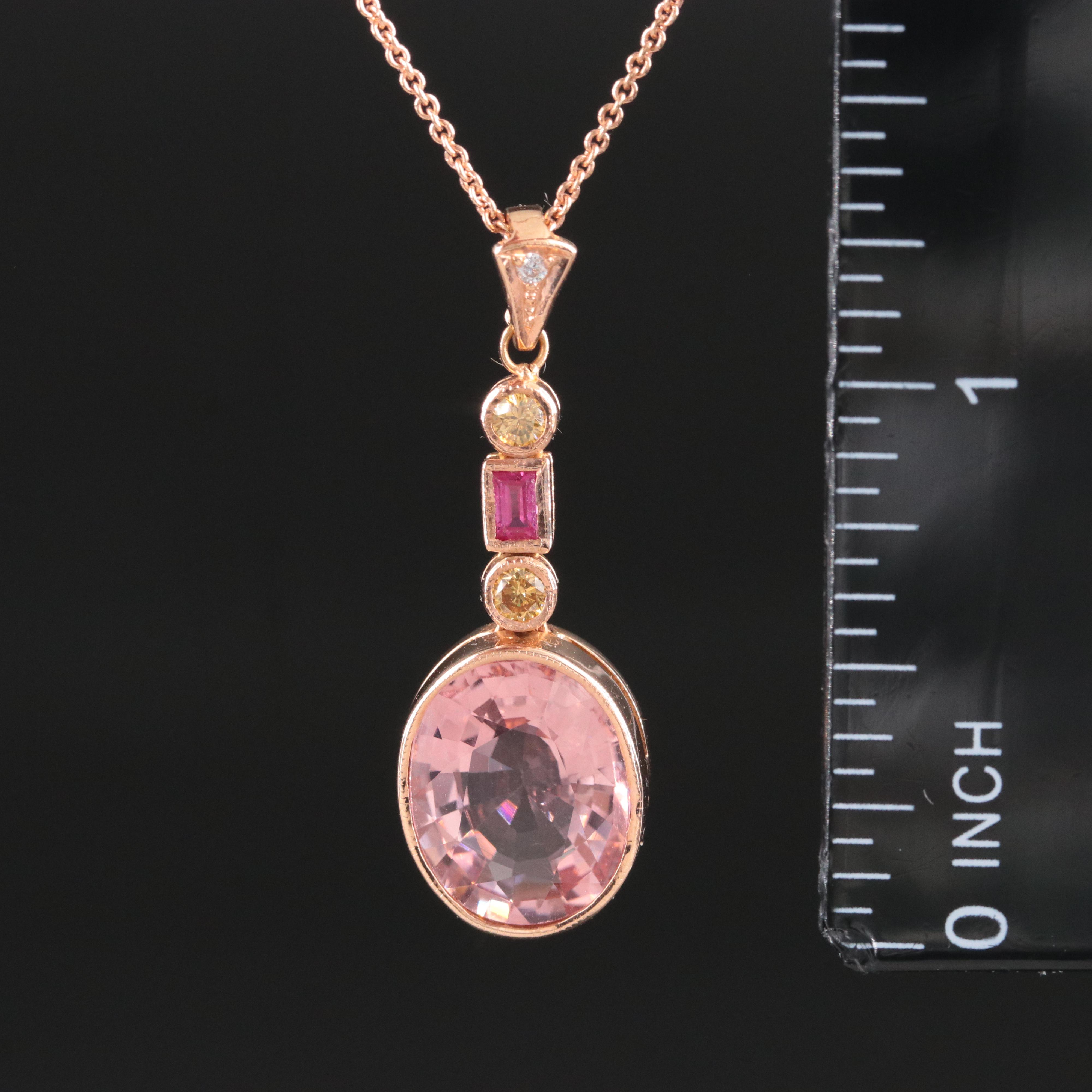 18K and 14K Rose Gold 5.30 CT Tourmaline, Ruby and Fancy Diamond Necklace