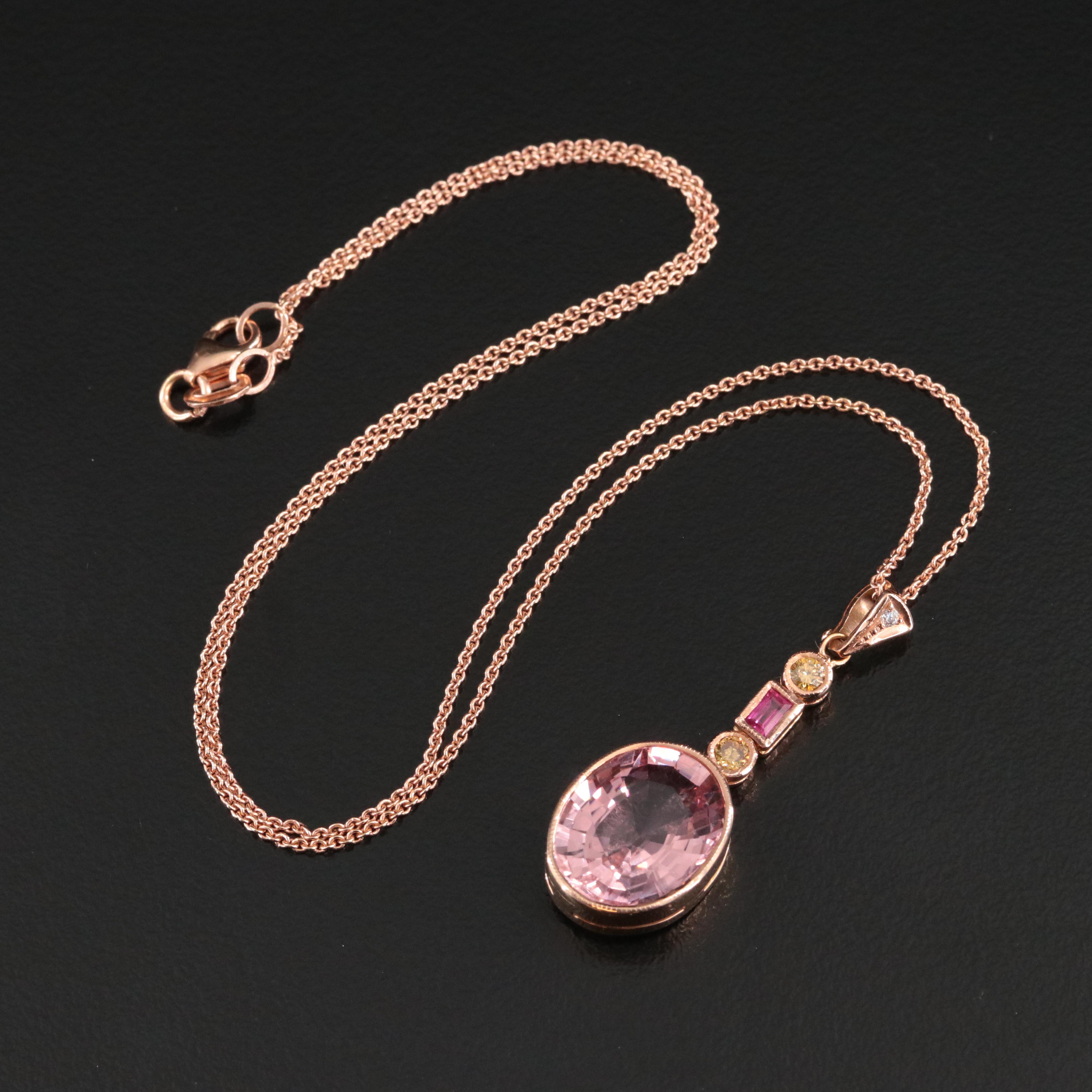 18K and 14K Rose Gold 5.30 CT Tourmaline, Ruby and Fancy Diamond Necklace