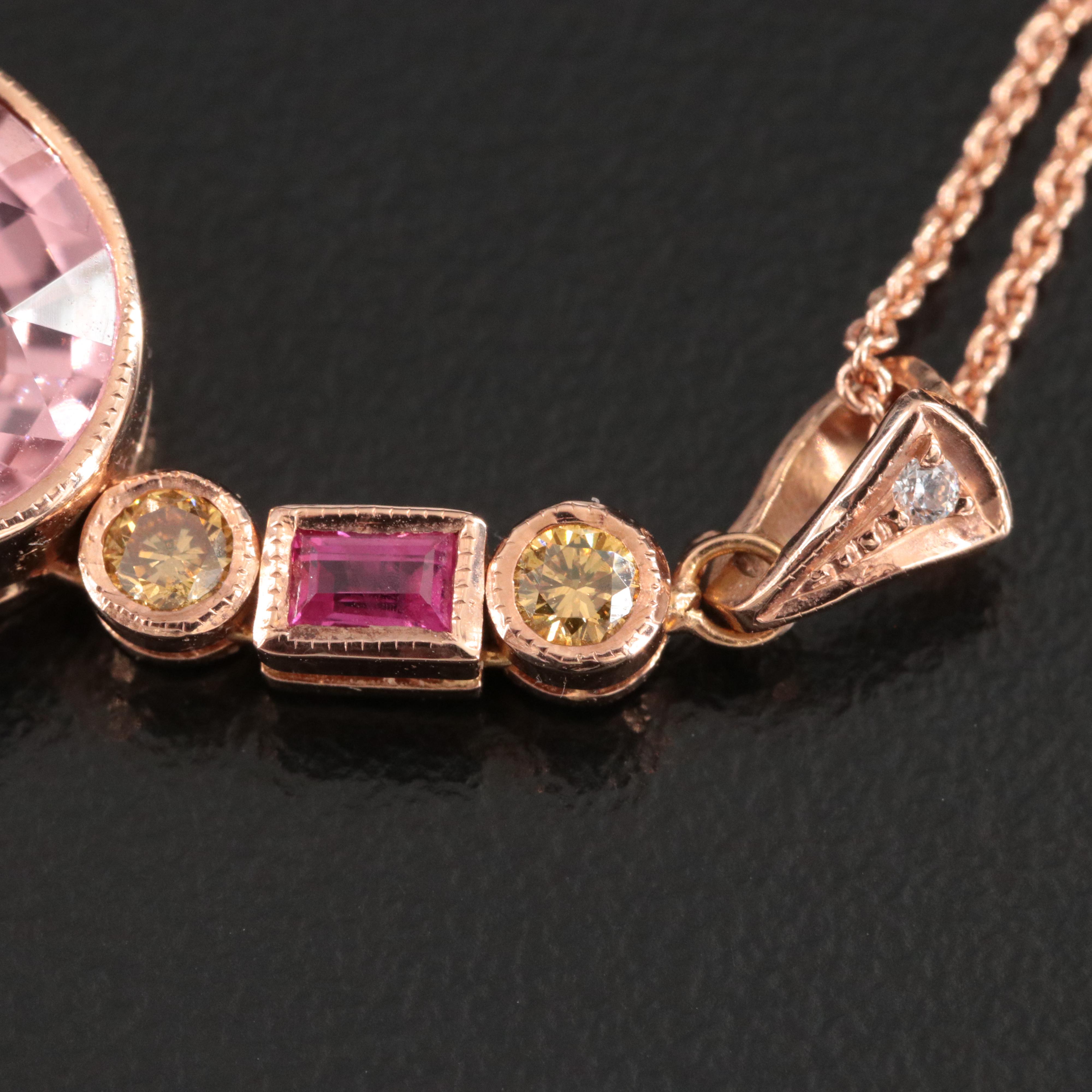 18K and 14K Rose Gold 5.30 CT Tourmaline, Ruby and Fancy Diamond Necklace