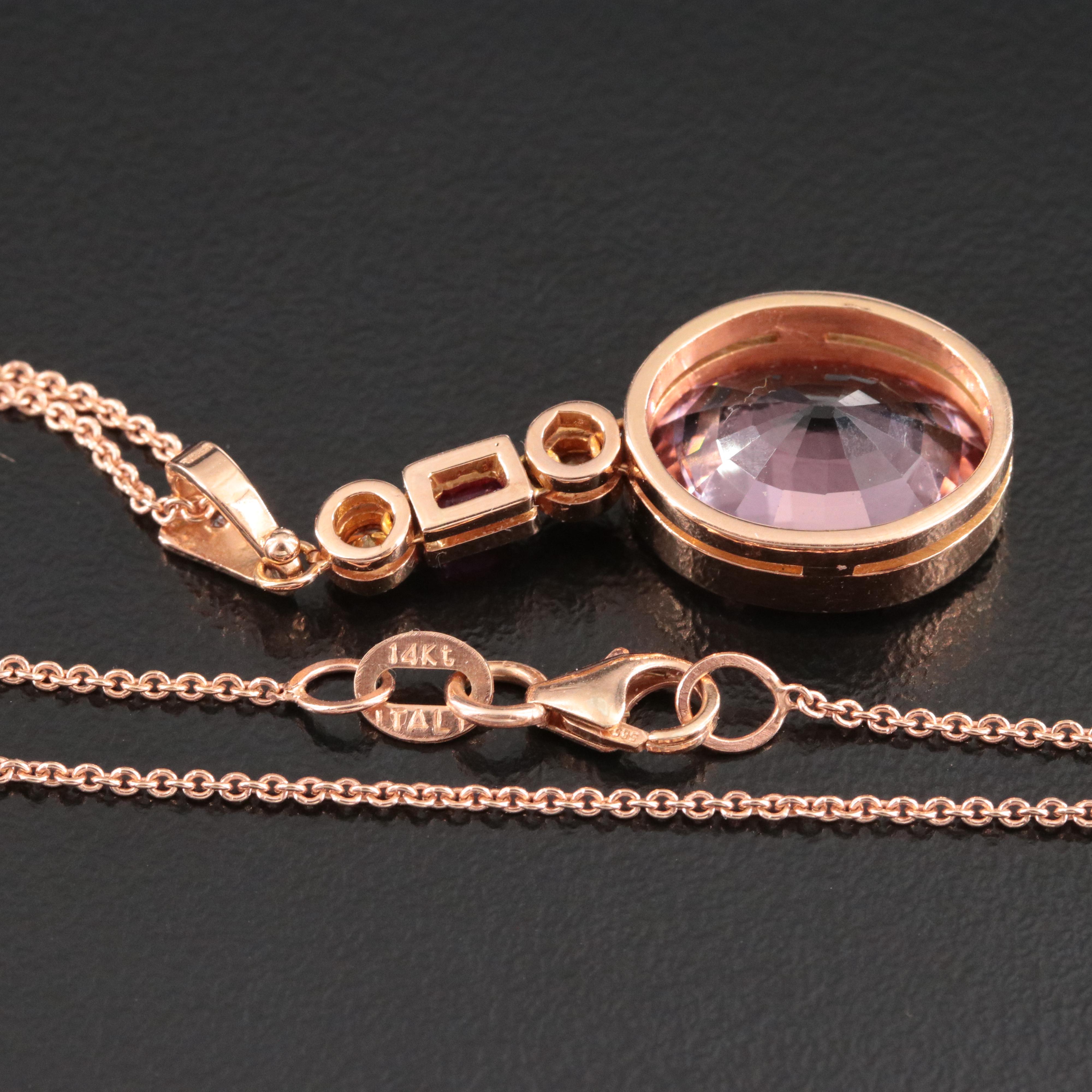 18K and 14K Rose Gold 5.30 CT Tourmaline, Ruby and Fancy Diamond Necklace