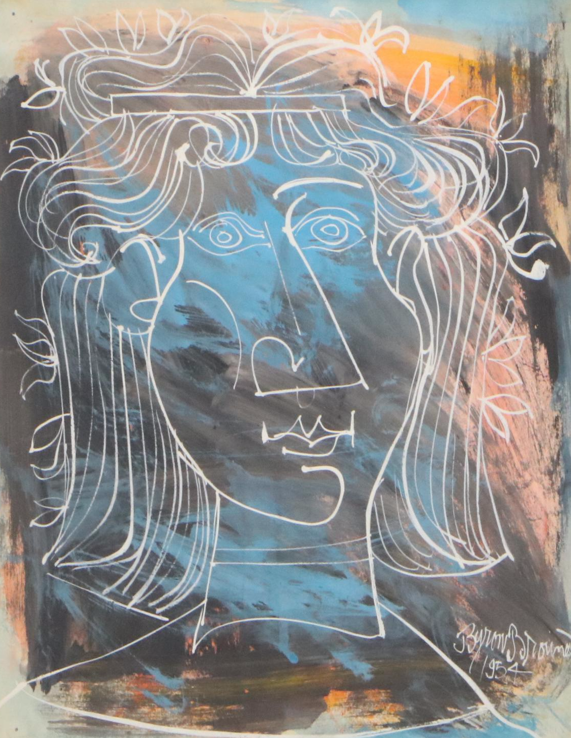 Byron Browne Gouache Painting "Head of a Woman," 1954