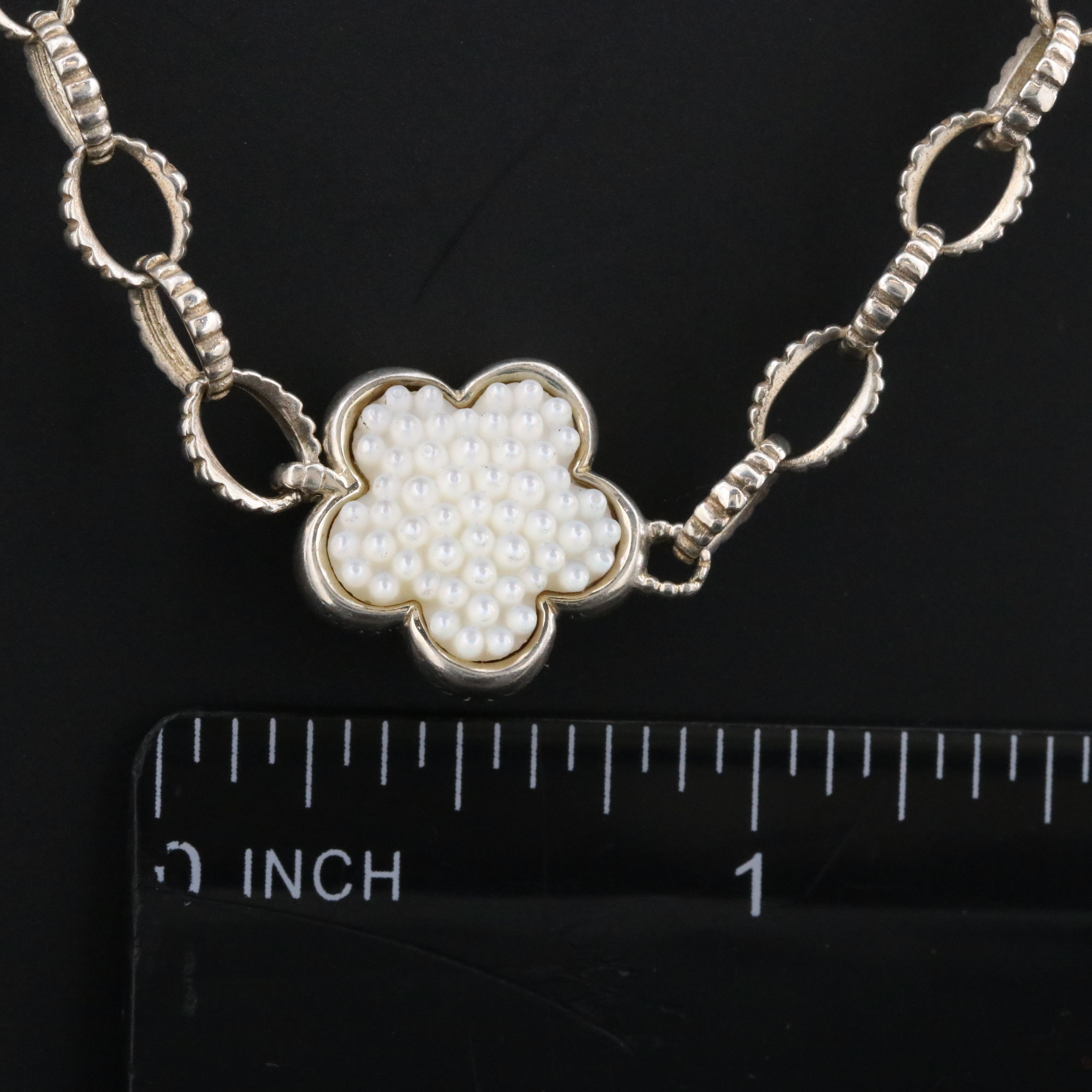Lagos Caviar Sterling White Ceramic Clover Station Necklace