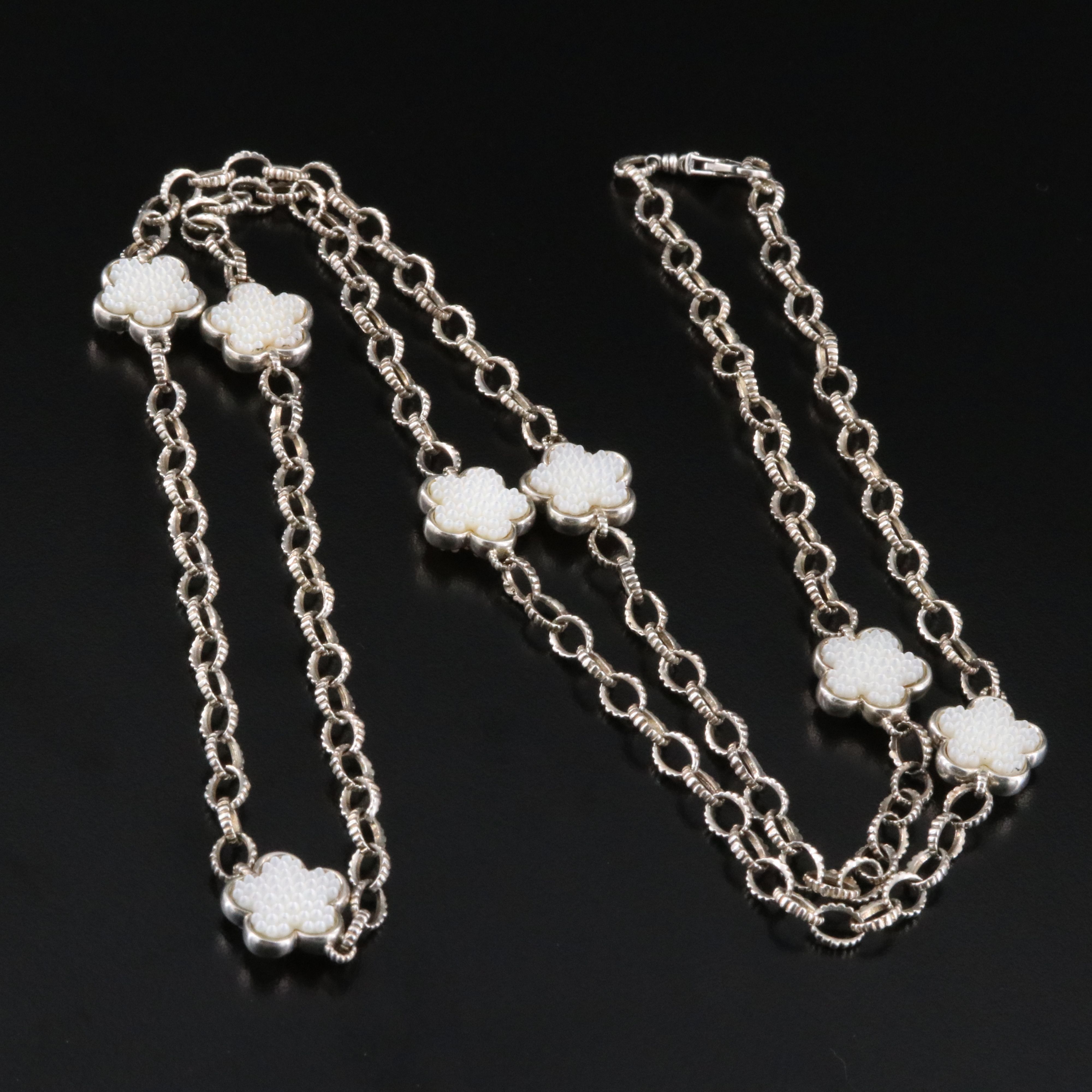 Lagos Caviar Sterling White Ceramic Clover Station Necklace