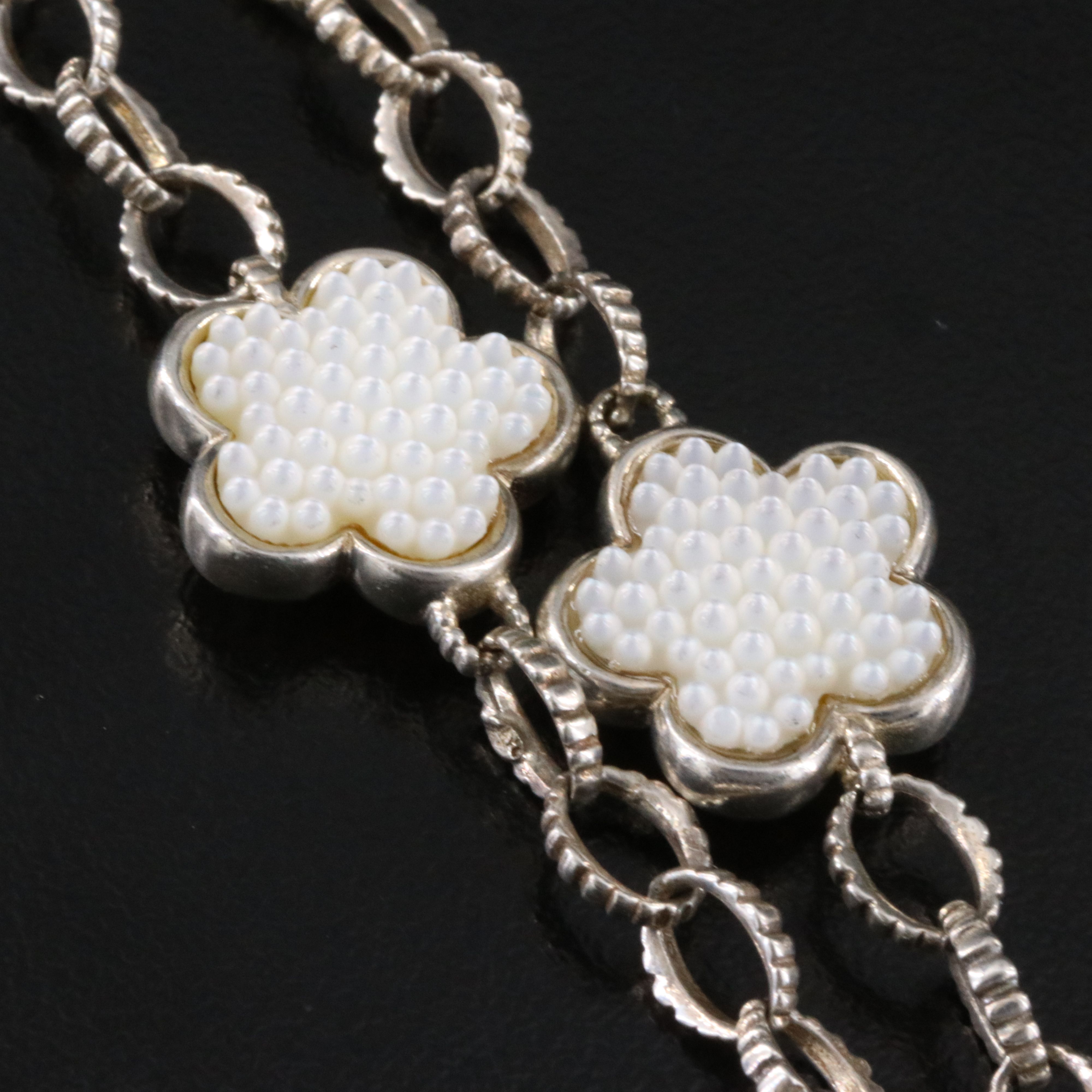 Lagos Caviar Sterling White Ceramic Clover Station Necklace
