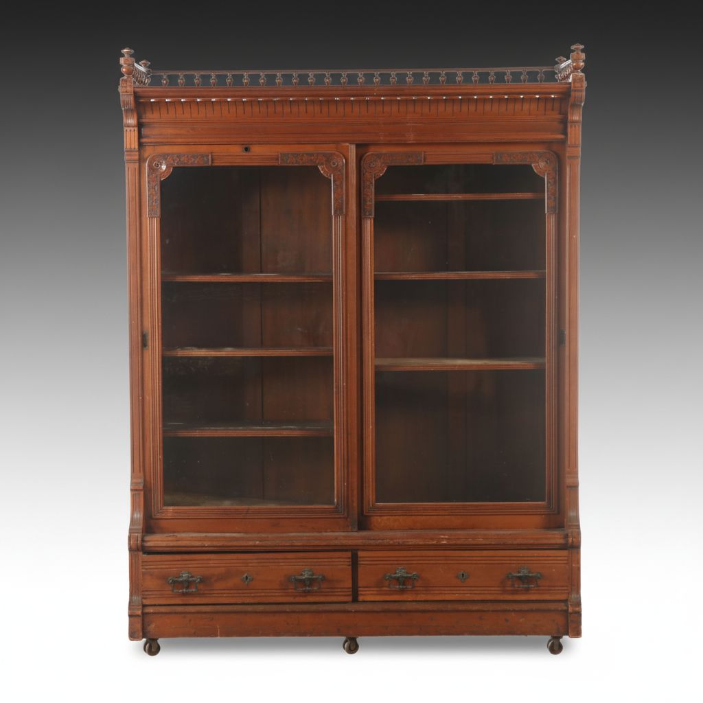 American Eastlake Walnut Two-Door Bookcase, Late 19th Century