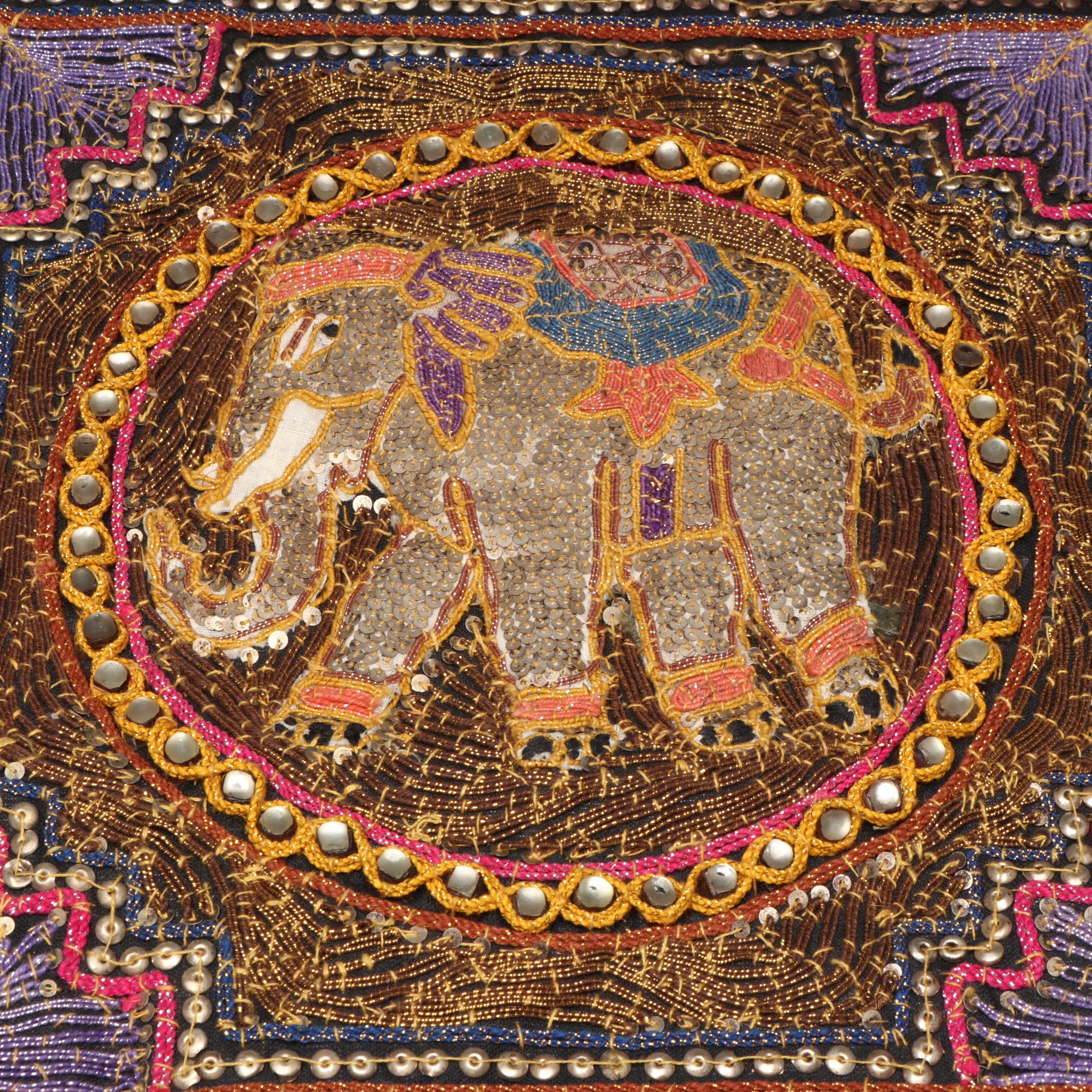 Pair of Indian Kalaga Hand-Embroidered Elephant Pillow Shams