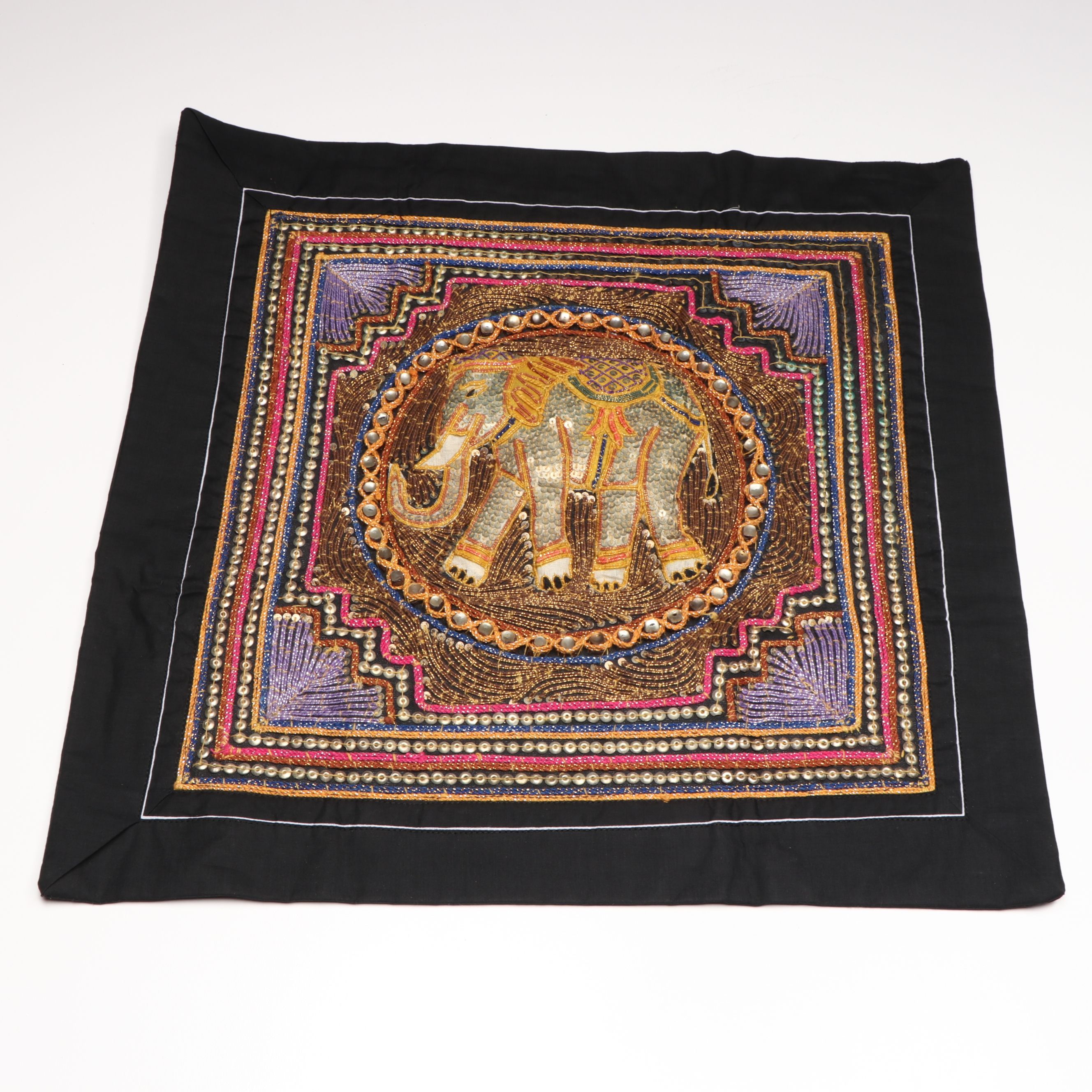 Pair of Indian Kalaga Hand-Embroidered Elephant Pillow Shams