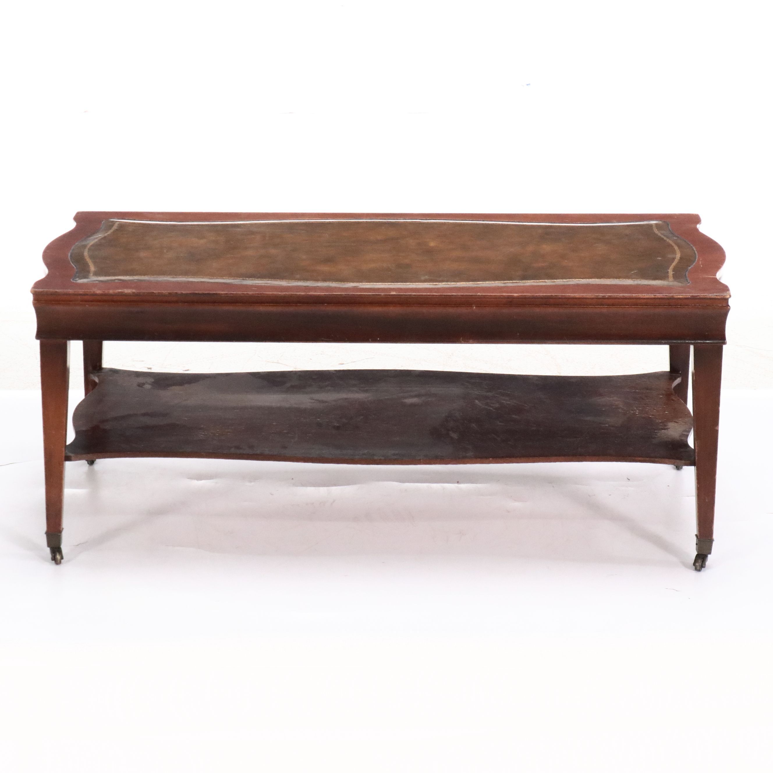 Regency Style Mahogany Coffee Table with Tooled Leather Top, Mid to Late 20th C.