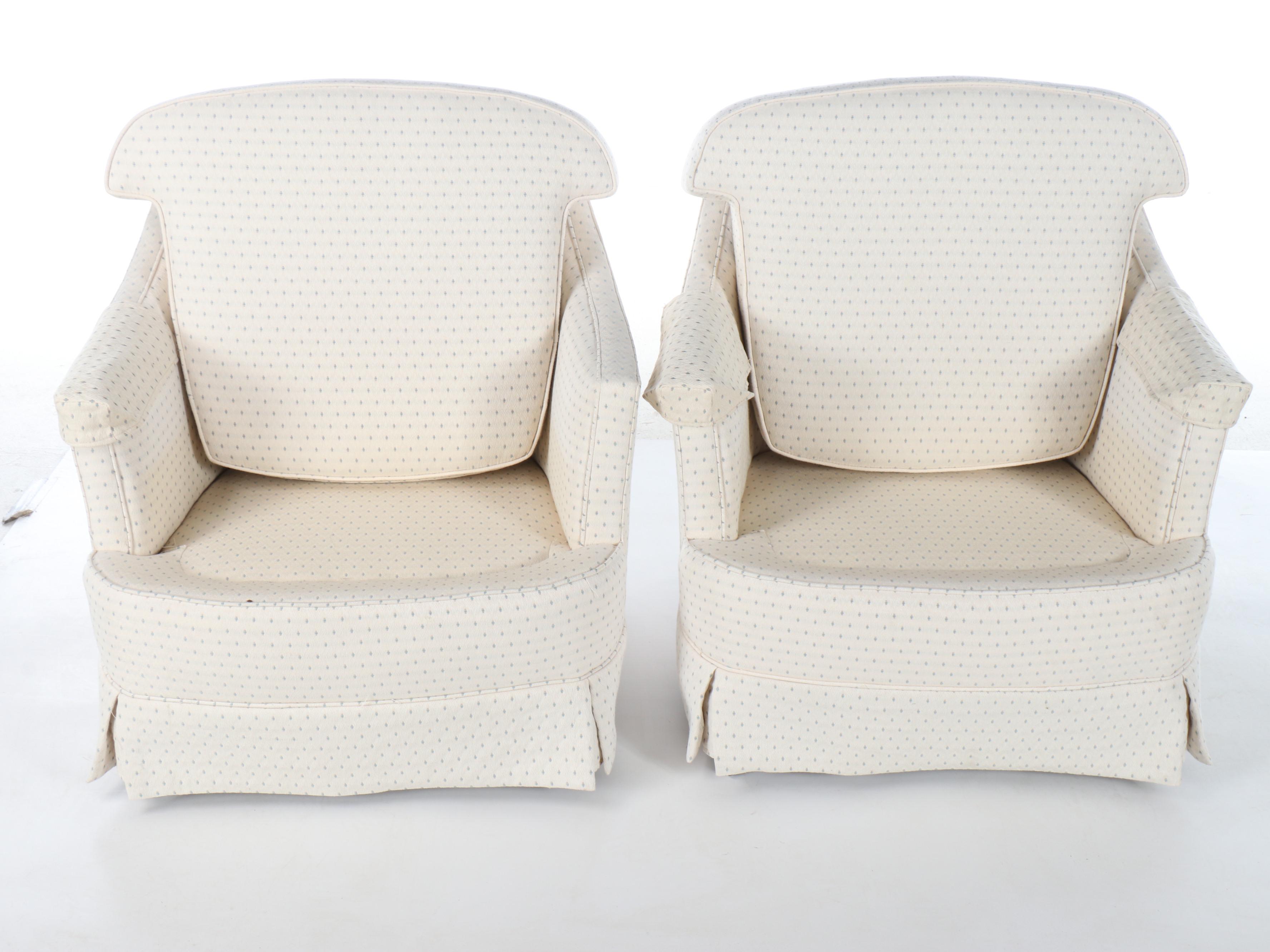 Pair of Arcadian Furniture Co. Art Deco Style Upholstered Barrel-Back Chairs