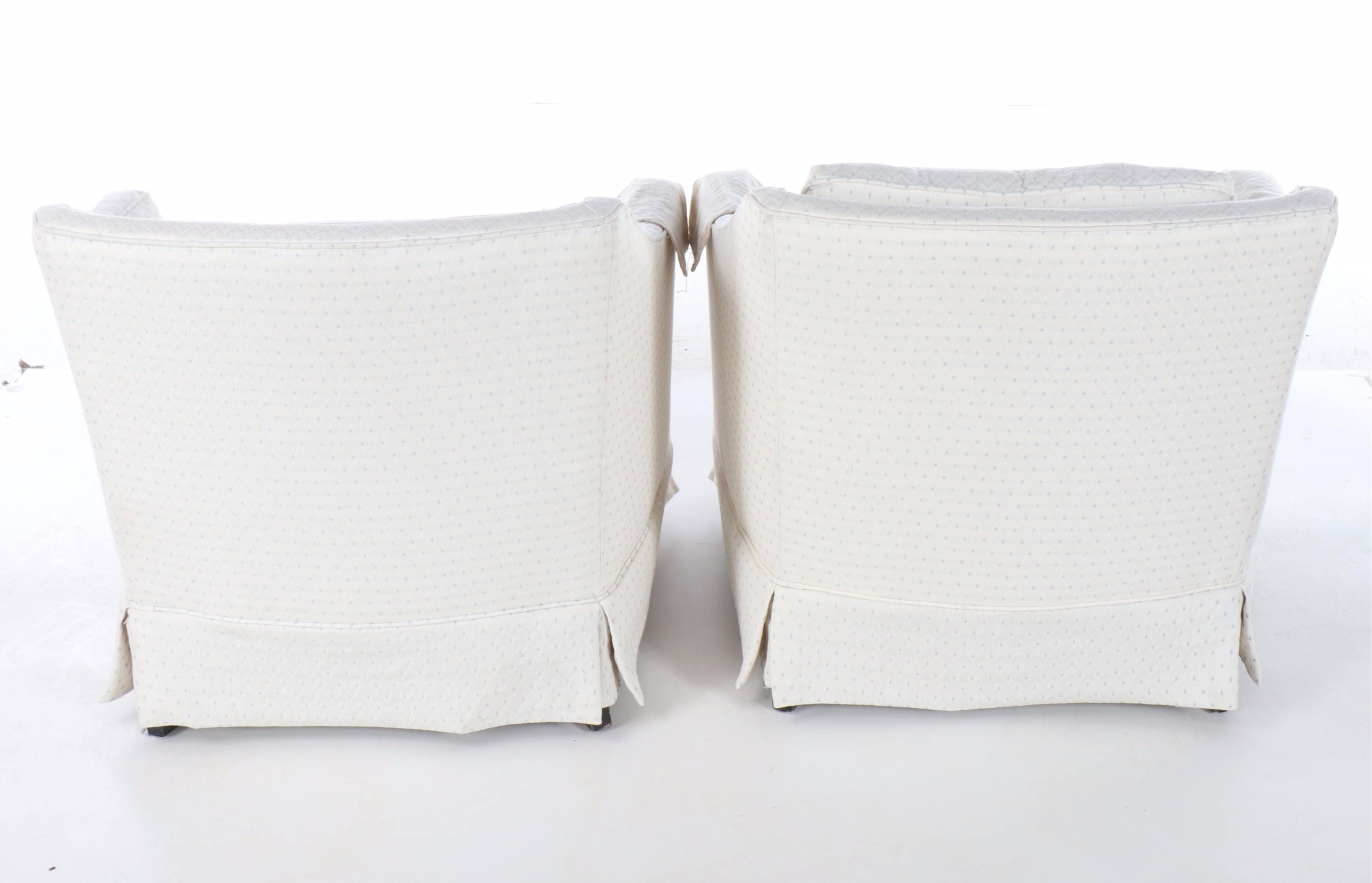 Pair of Arcadian Furniture Co. Art Deco Style Upholstered Barrel-Back Chairs