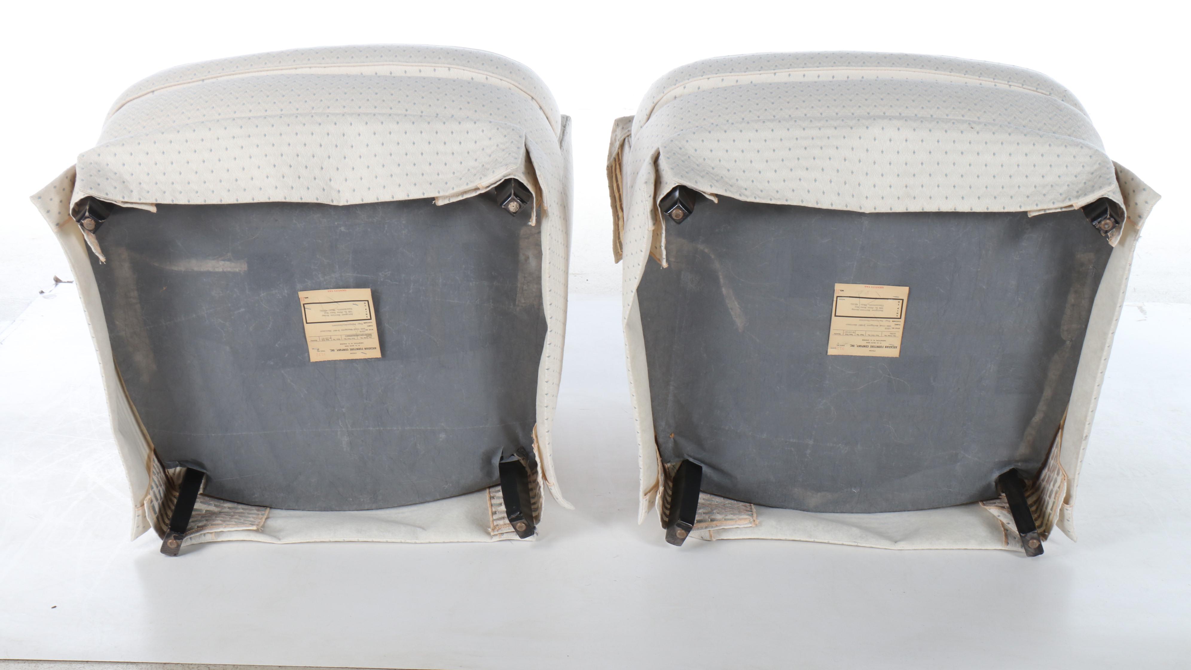 Pair of Arcadian Furniture Co. Art Deco Style Upholstered Barrel-Back Chairs