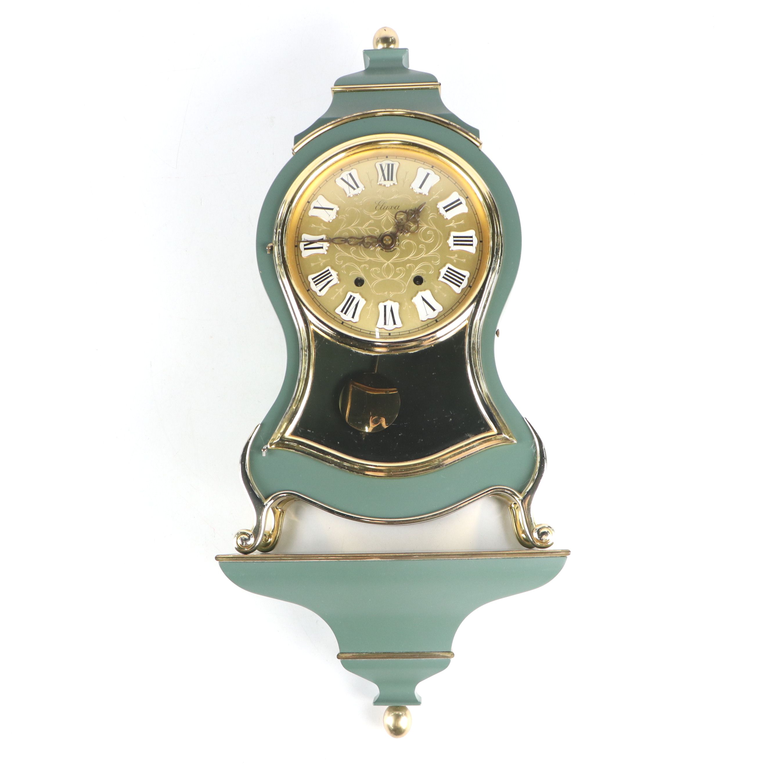 Eluxa Sage Green Finish Wood Wall Clock and Mantel Shelf