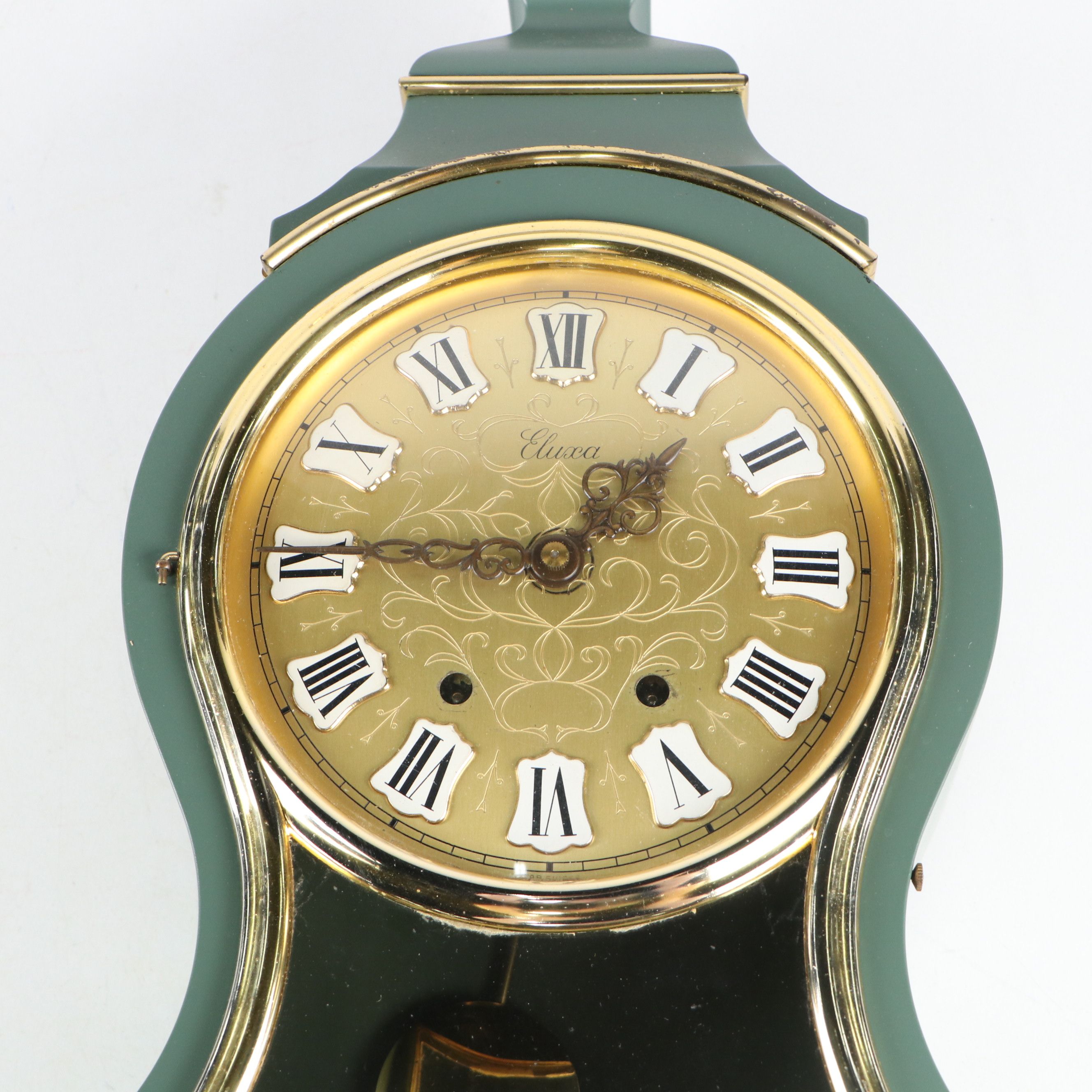 Eluxa Sage Green Finish Wood Wall Clock and Mantel Shelf