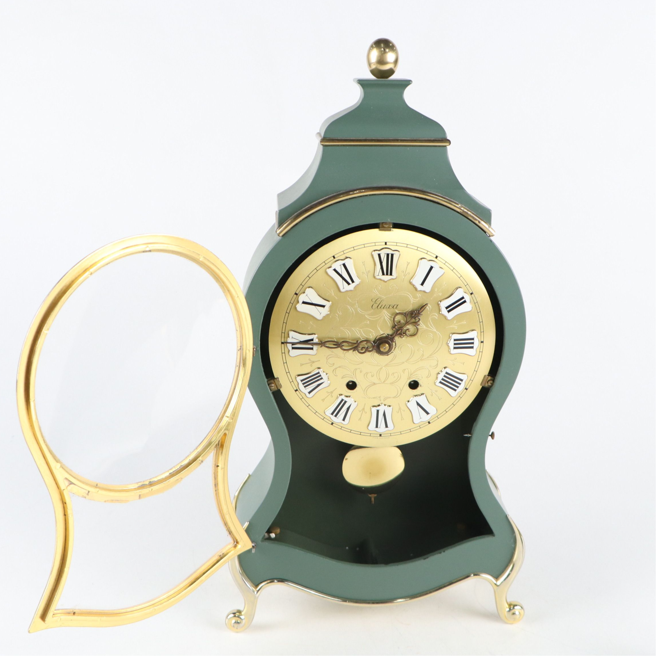 Eluxa Sage Green Finish Wood Wall Clock and Mantel Shelf