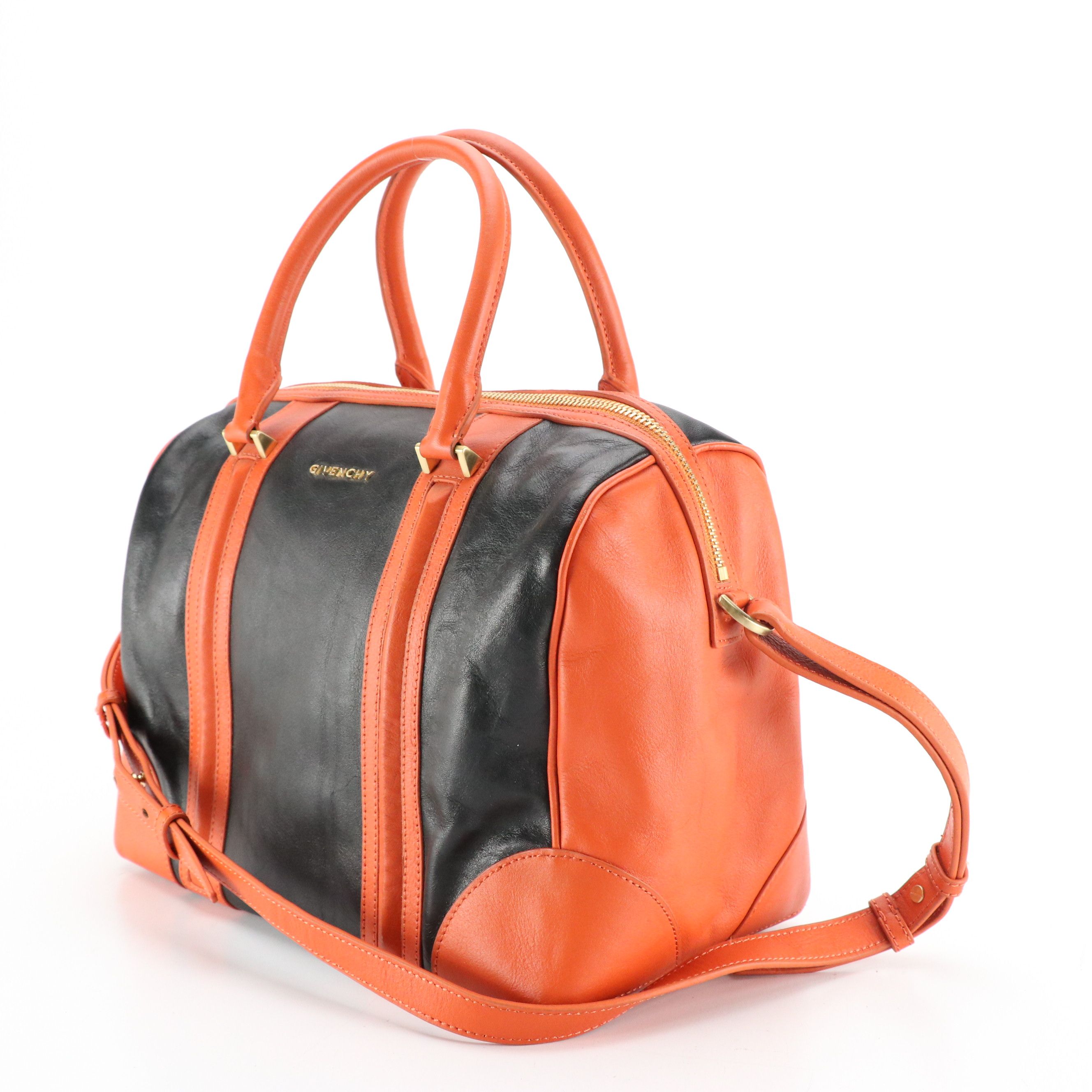 Givenchy Lucrezia Two-Way Satchel in Black and Orange Calfskin Leather