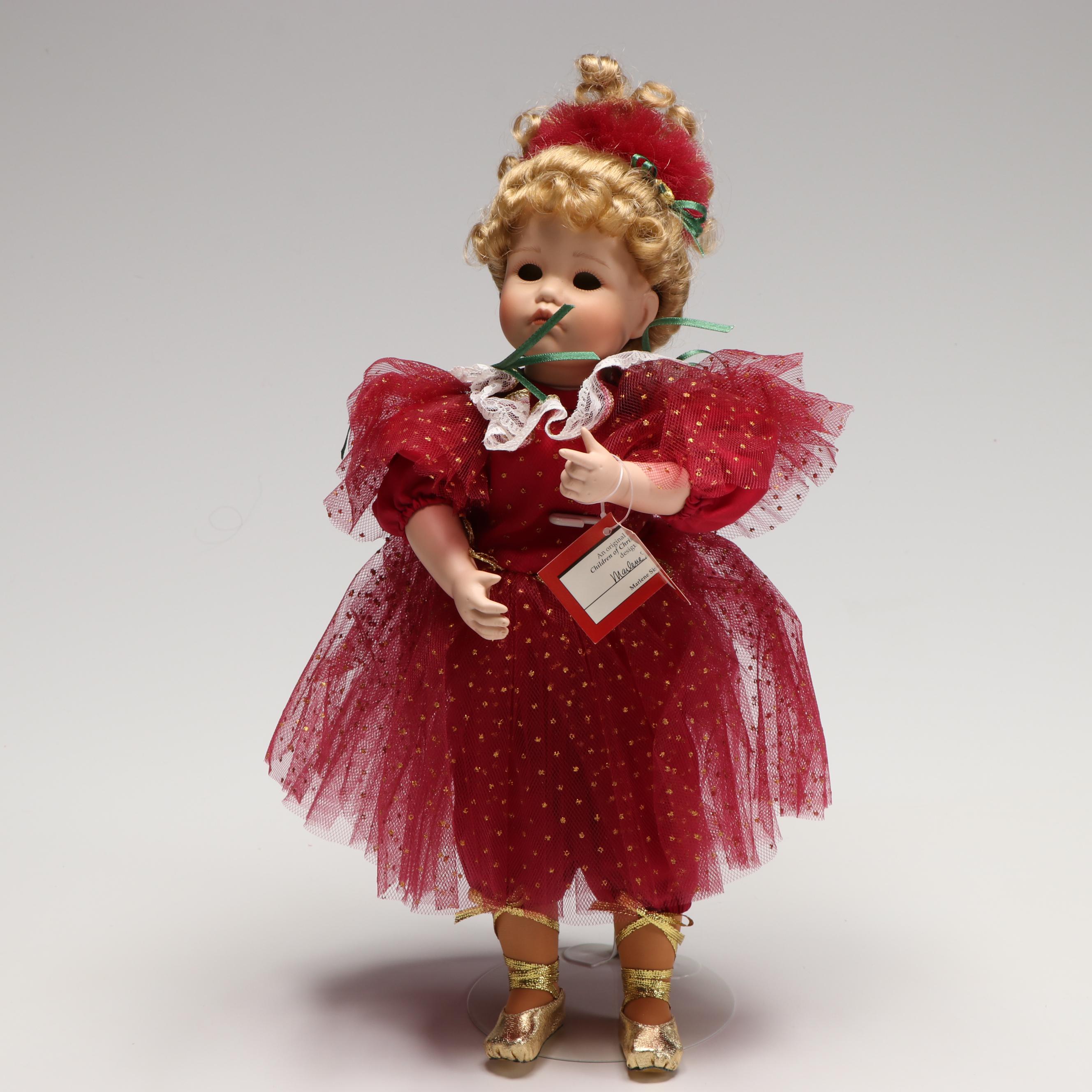 "Dance of the Sugar Plum Fairy" and "Natacha" Porcelain Dolls with Wooden Sled