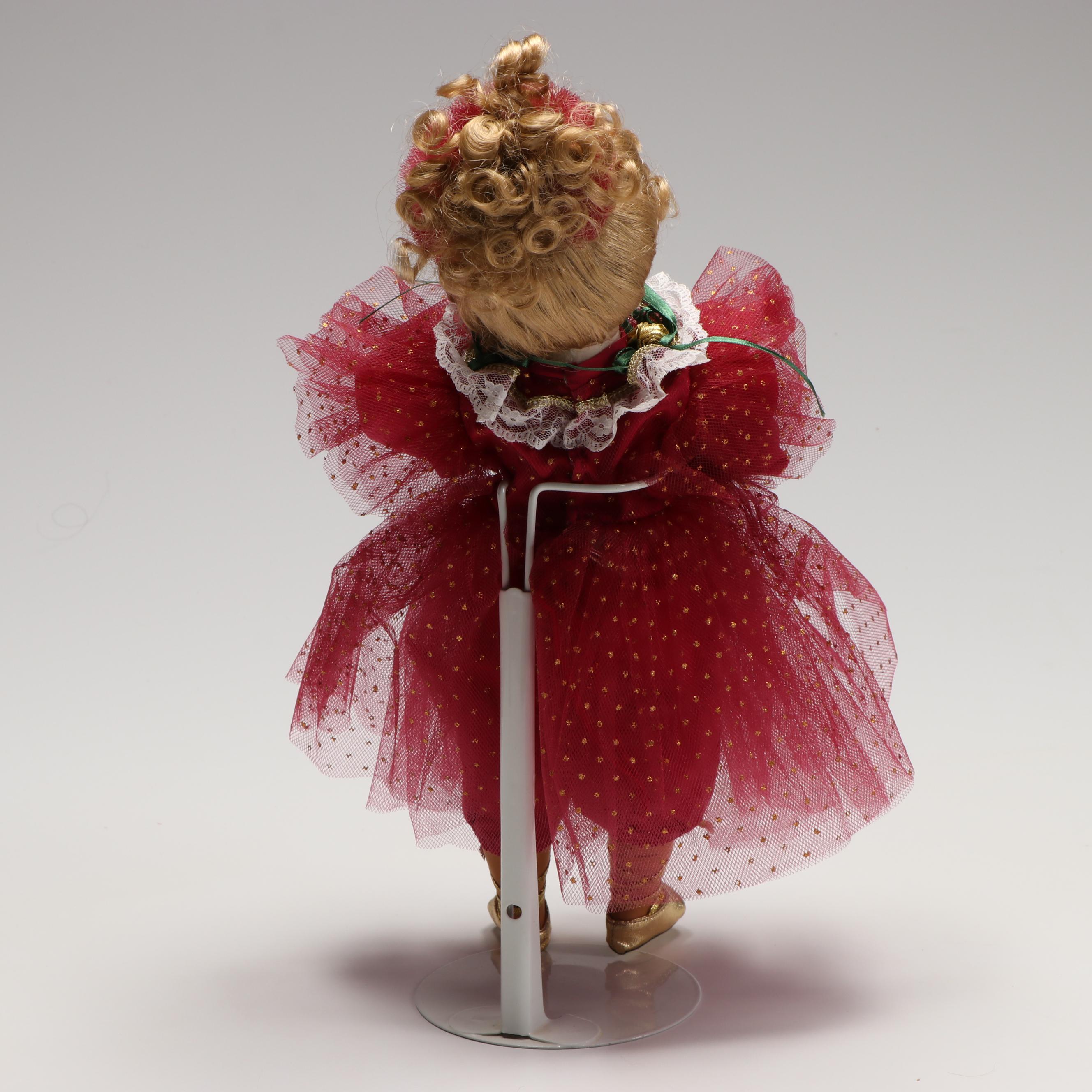 "Dance of the Sugar Plum Fairy" and "Natacha" Porcelain Dolls with Wooden Sled