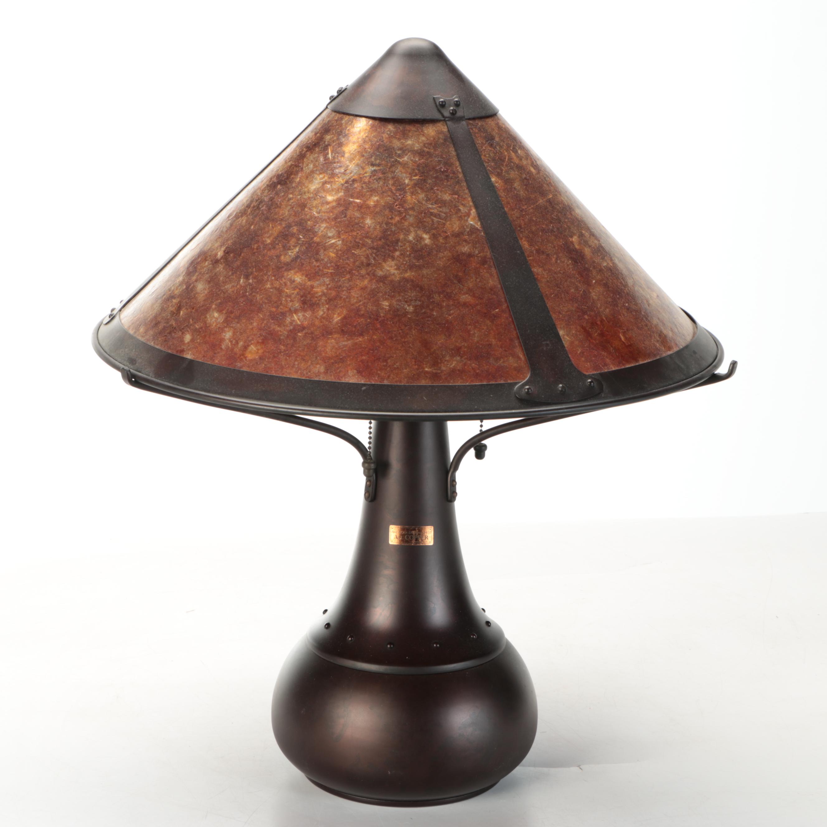 Arts and Crafts Style Mica and Copper Table Lamp, Late 20th Century
