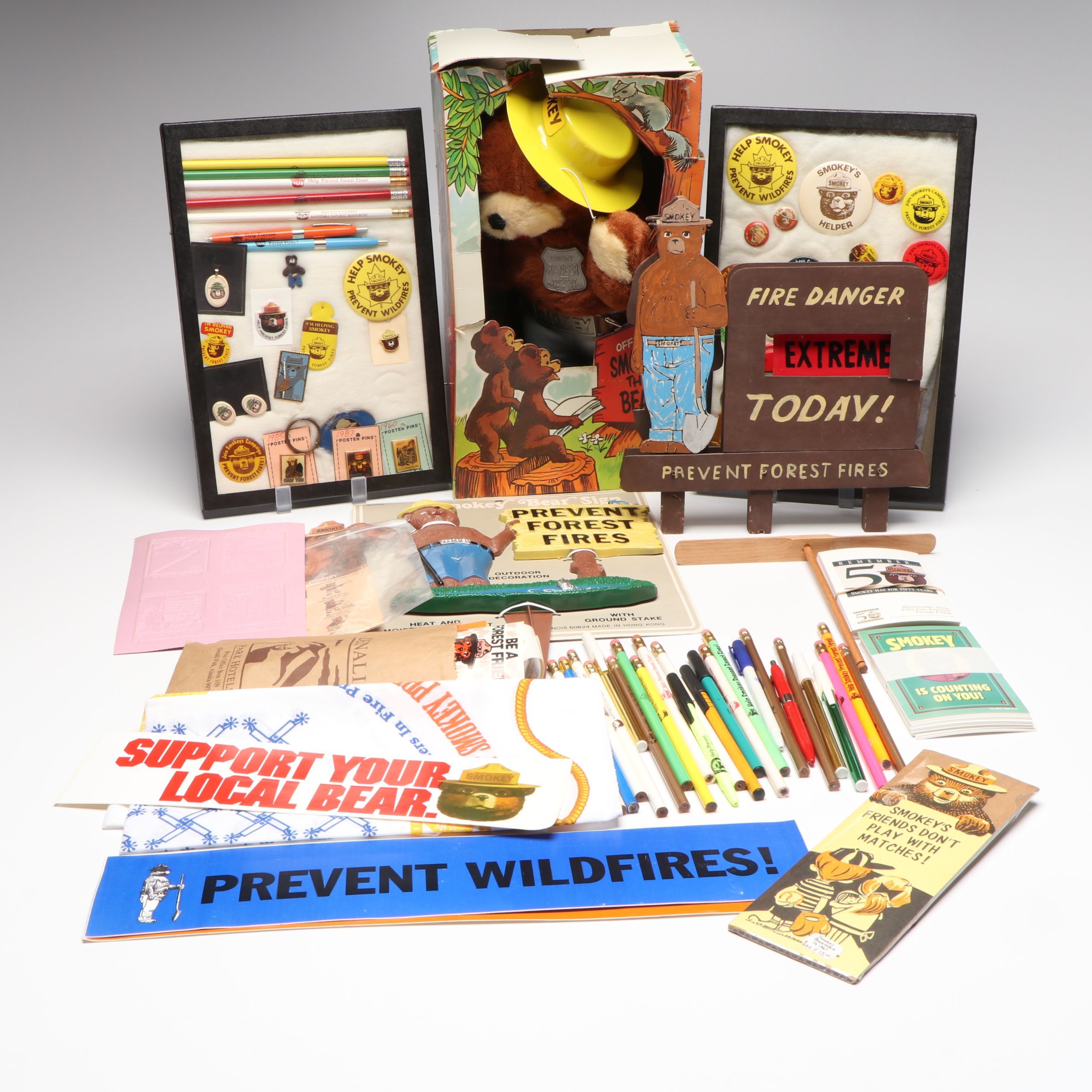 "Smokey the Bear" Vintage Plush Toy, Metal Pins, Ephemera and More Collectibles